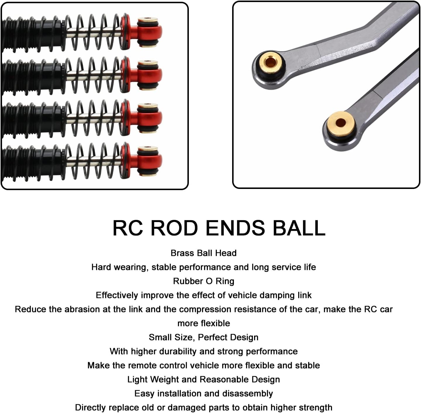RC Shock Damper Ball Head, 20 Pcs RC Shock Damper Ball Brass Shock Absorber Link Rod Pivot Ball Joint with Rubber O Ring for SCX24 Brass Pivot Ball Rc
