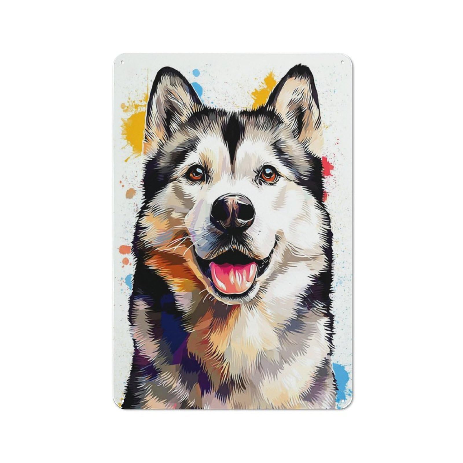 Retro Metal Sign 30x20cm Featuring Colorful Siberian Husky Portrait -1, Home Bar Decor for Pub, Home Bar, Shed Or Man Cave