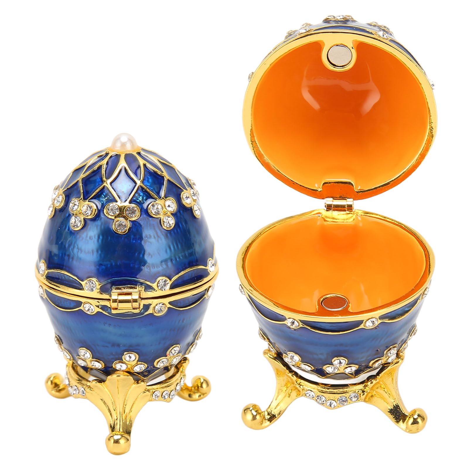 Fyearfly Portagioie A Forma Di Uovo In Lega Di Zinco, Stile Vintage Smaltato, Decorazione Con Diamanti, Misura 7,5x6,5x5,2 Cm, Regalo Pasqua