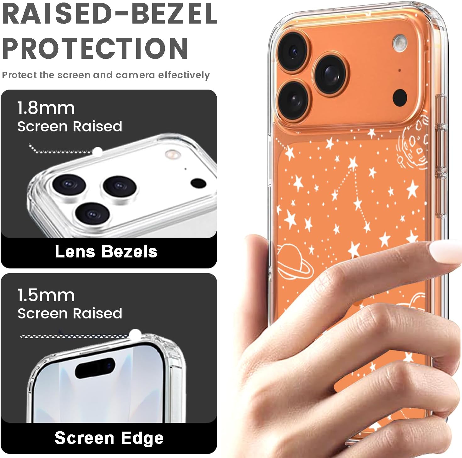 Compatible with iPhone 17 Pro Case, Stars Moon Alien UFO Meteor Universe Space Planet Floral Design Shockproof Protective Slim Cute Clear Phone Cover for Women Girls 2025 6.3" Cosmos 17Pro - Image 6