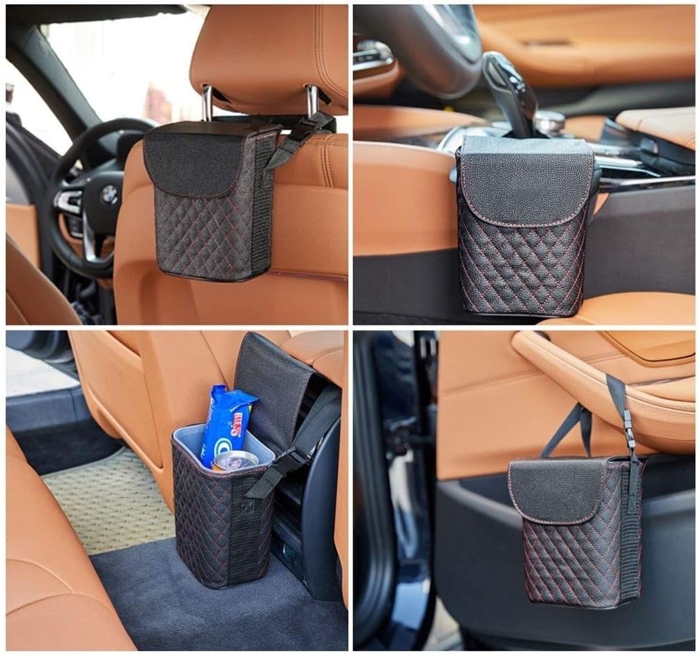 Kitchen Trash can Multi-Function Car Hanging Garbage Bag Car Trash Can Creative Simple Storage Box Trash Can (Color : ArmyGreen, Size : with Cover)