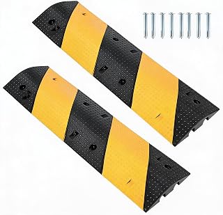 Garvee 3.3FT Rubber Speed Bump for Road,40 in Cable Protector Ramp, 22,000 LB Capacity Modular Traffic Speed Humps with Expansion Screws, 2 Channel for Parking Lot, School, Durable & Portable