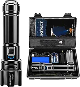 Lanterna Led Recarregável, Lanterna Tatica Militar 10000 Lumens XHP70.2 Lanterna a Pilha, USB Lanternas Taticas Super Potentes Led Recarregavel, Ideal para Camping, Pesca e Emergências
