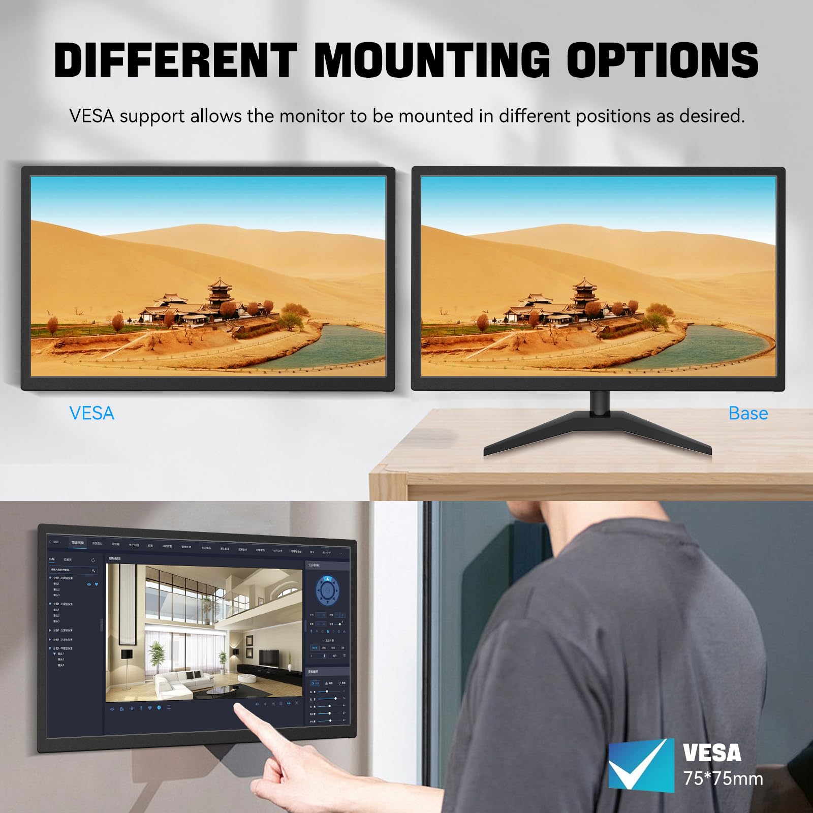 Monitor touchscreen da 22 pollici FHD 1920 x 1080P IPS PC, display touch a 10 punti con porte USB HDMI VGA, altoparlanti integrati, montaggio VESA