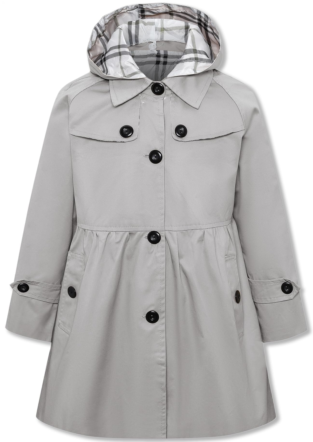 Betusline Girl's Single Breasted Trench Coat Hooded Dress Coat Outerwear