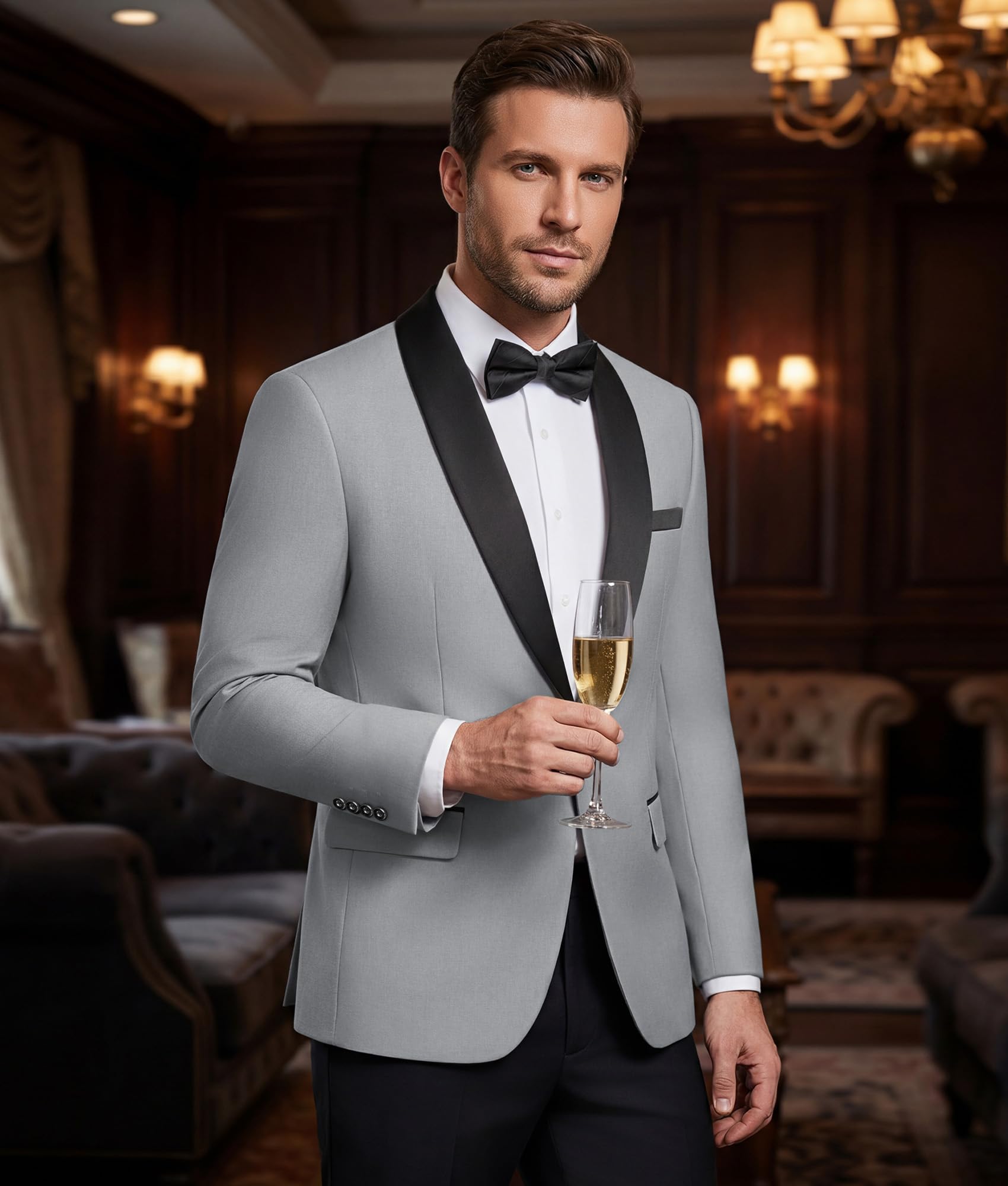 Blazer Homme Slim Fit 1 Bouton Revers Châle Veste de Costume Élégante pour Mariage Business Cérémonie Soirée
