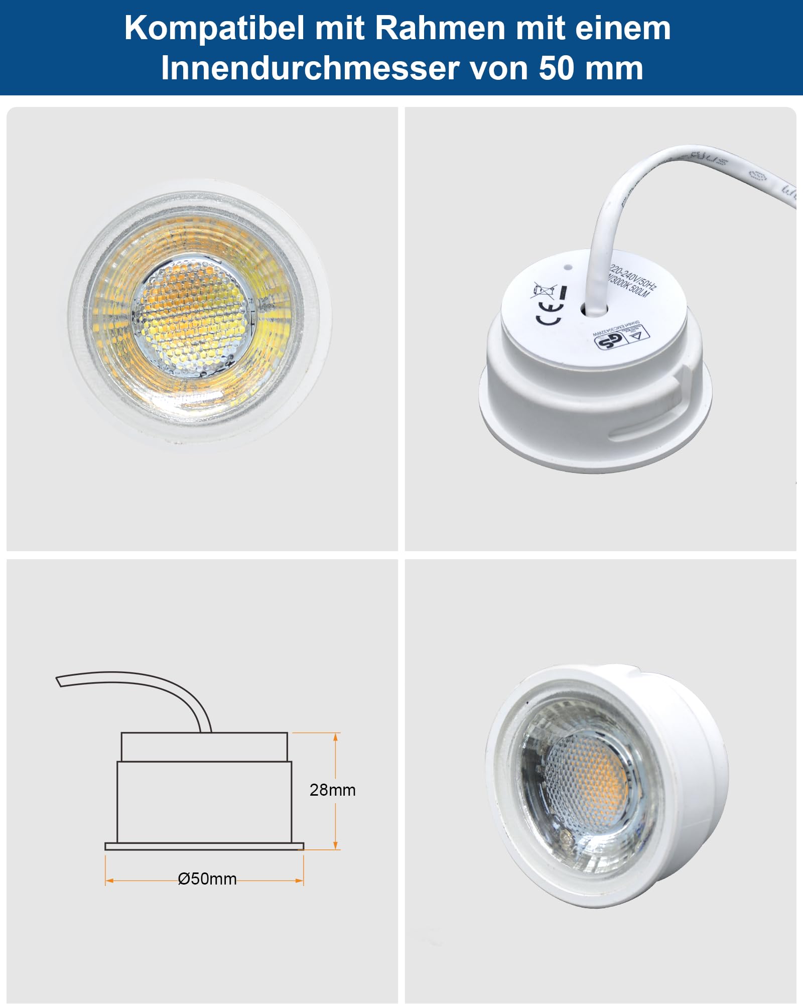 Allesgute 10 pièces module LED 230V dimmable en 3 niveaux, 6W blanc chaud 3000K 500LM, module LED extra plat 30mm pour spots encastrés et luminaires encastrés, remplace ampoules GU10 MR16