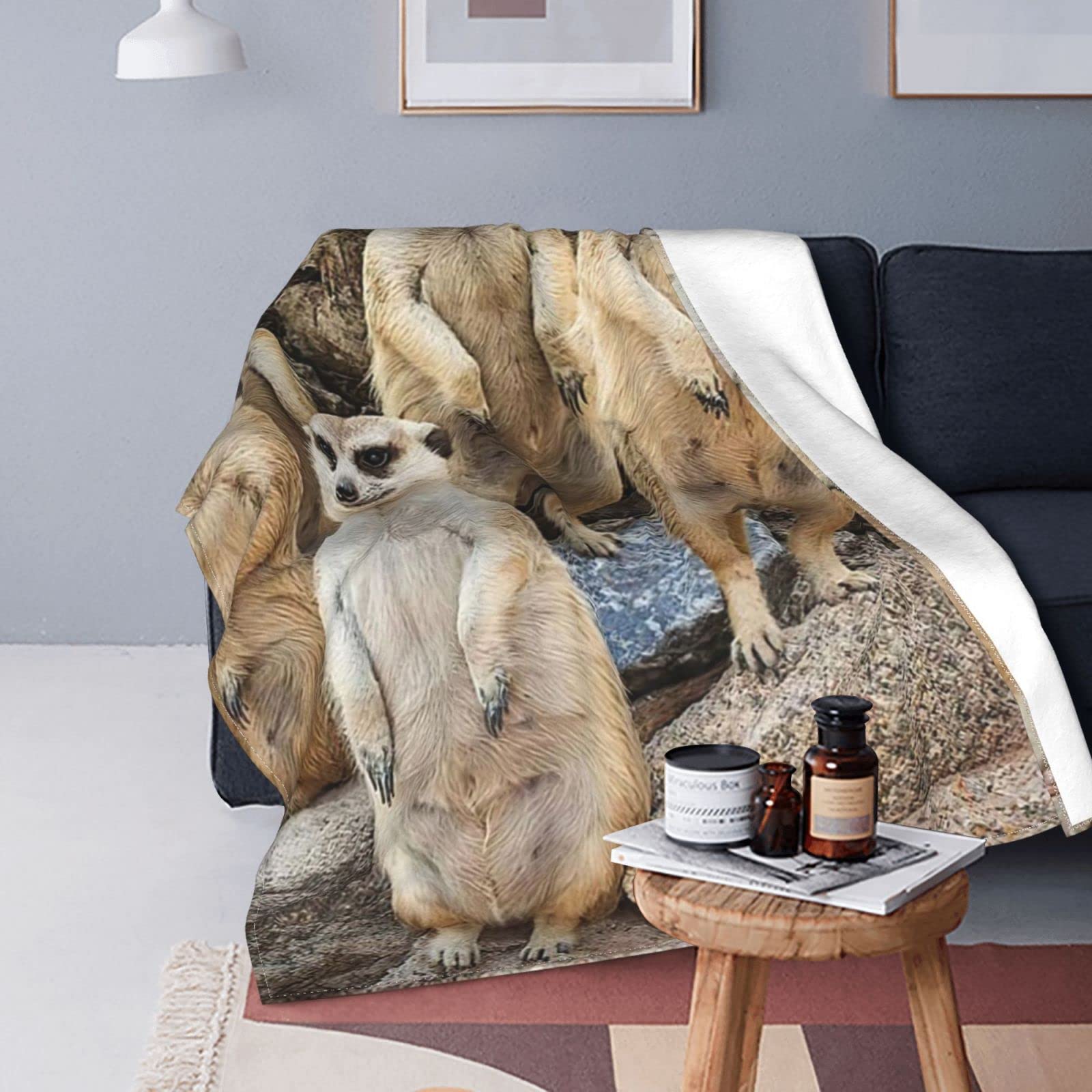 Msjs Black Funny Meerkat Fleece Blanket Sofa Throw - Versatile ​Blanket Fluffy Soft Throw For Bed And Couch Travel / Single 60"X50"