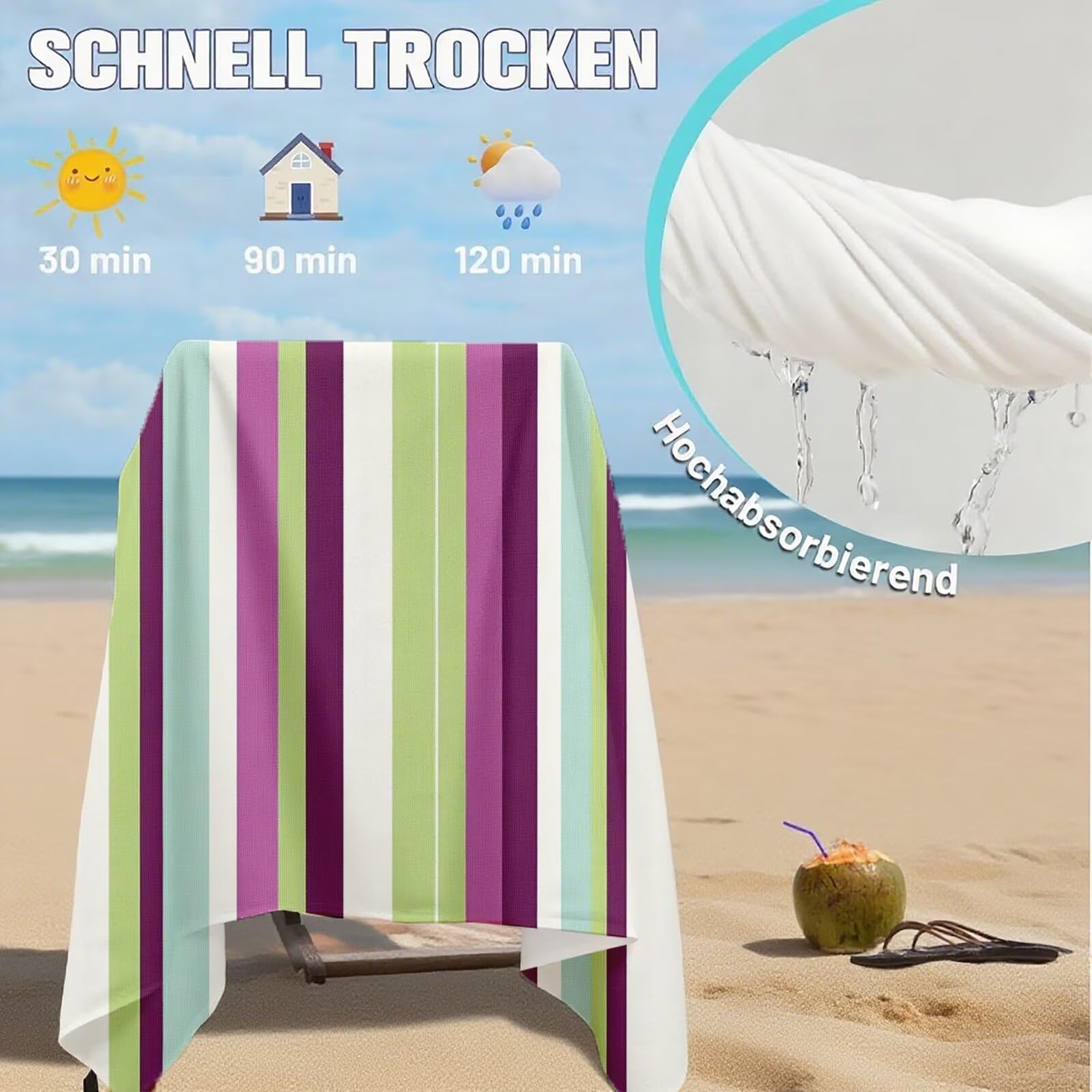 Telo Mare Microfibra, Telo Mare Grande 200x100 cm Set da 2, Antisabbia Asciugatura Rapida Assorbente Salvietta da Spiaggia Asciugamano per Palestra Piscina Viaggi Picnic, Regali Donna Semplicità Q-626