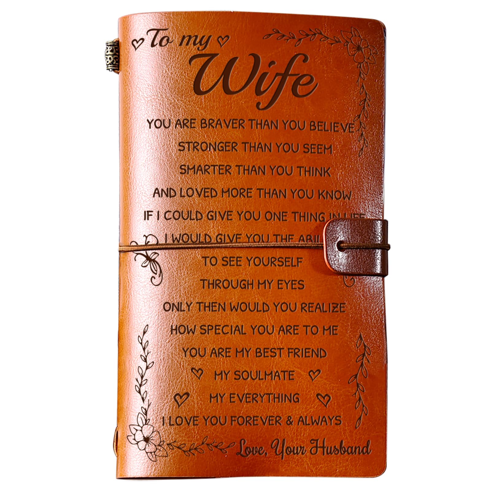 PRSTENLY Gifts for Wife, Wife Birthday Gifts, To My Wife's 140 Pages Refillable Leather Journal - Valentines, Christmas, Mothers Day or Wedding Anniversary Romantic Gift for Her Brown