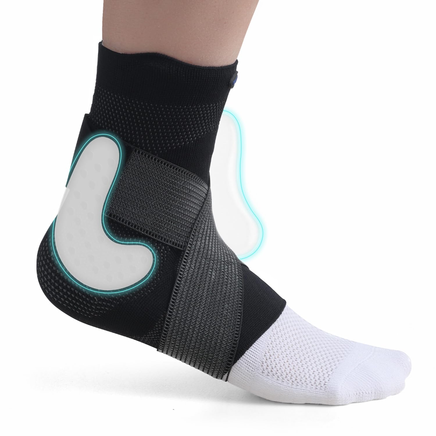 Hocafer Ankle Brace for Women ＆ Men, Ankle Compression Sleeve with Ankle Silicone Pad, Ankle Support for Plantar Fasciitis, Arthritis(Black, L, Right)