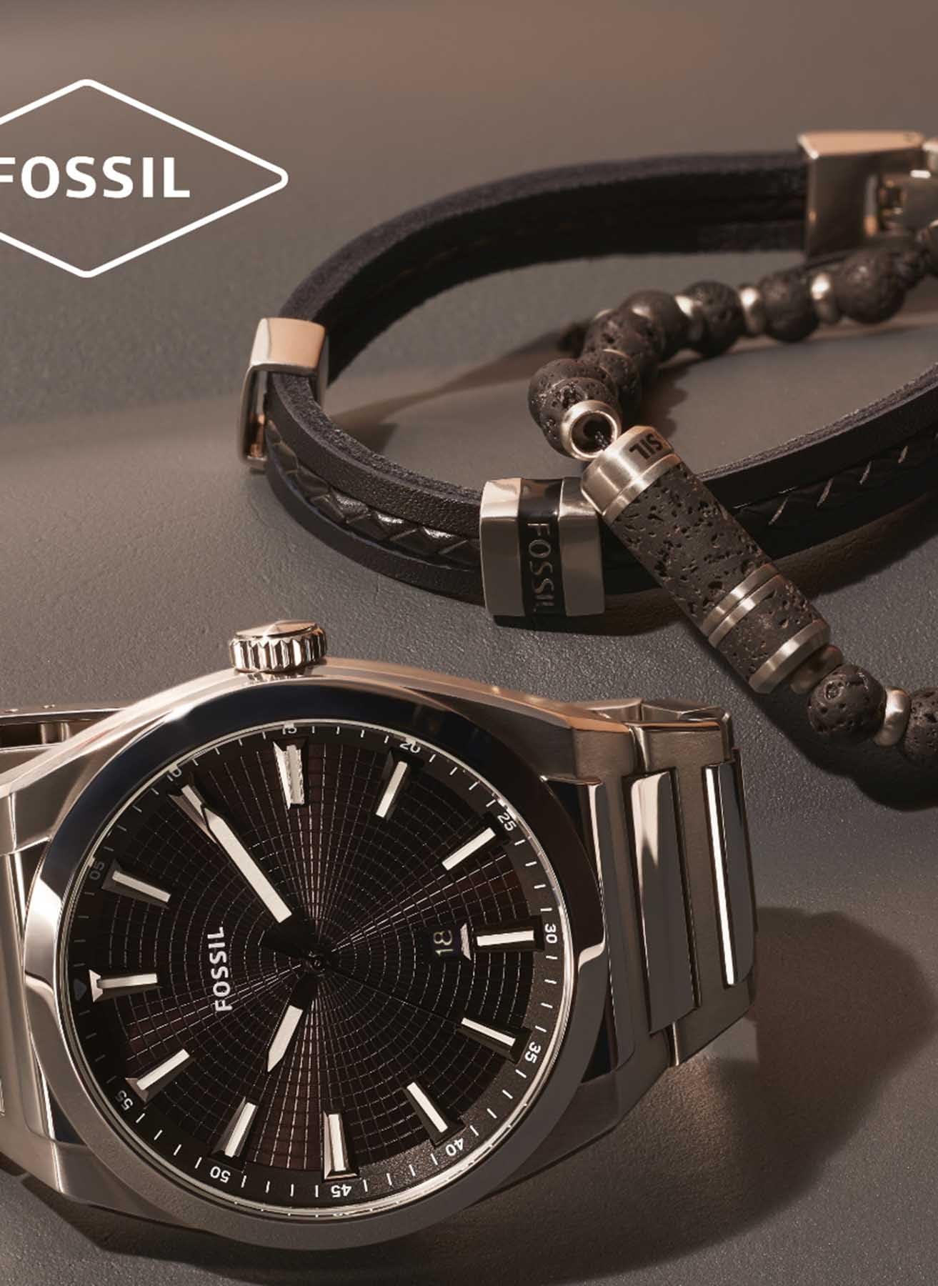 Fossil Reloj Everett para Hombre, Movimiento de Cuarzo con Fecha a Tres Agujas y Correa de Piel o Acero
