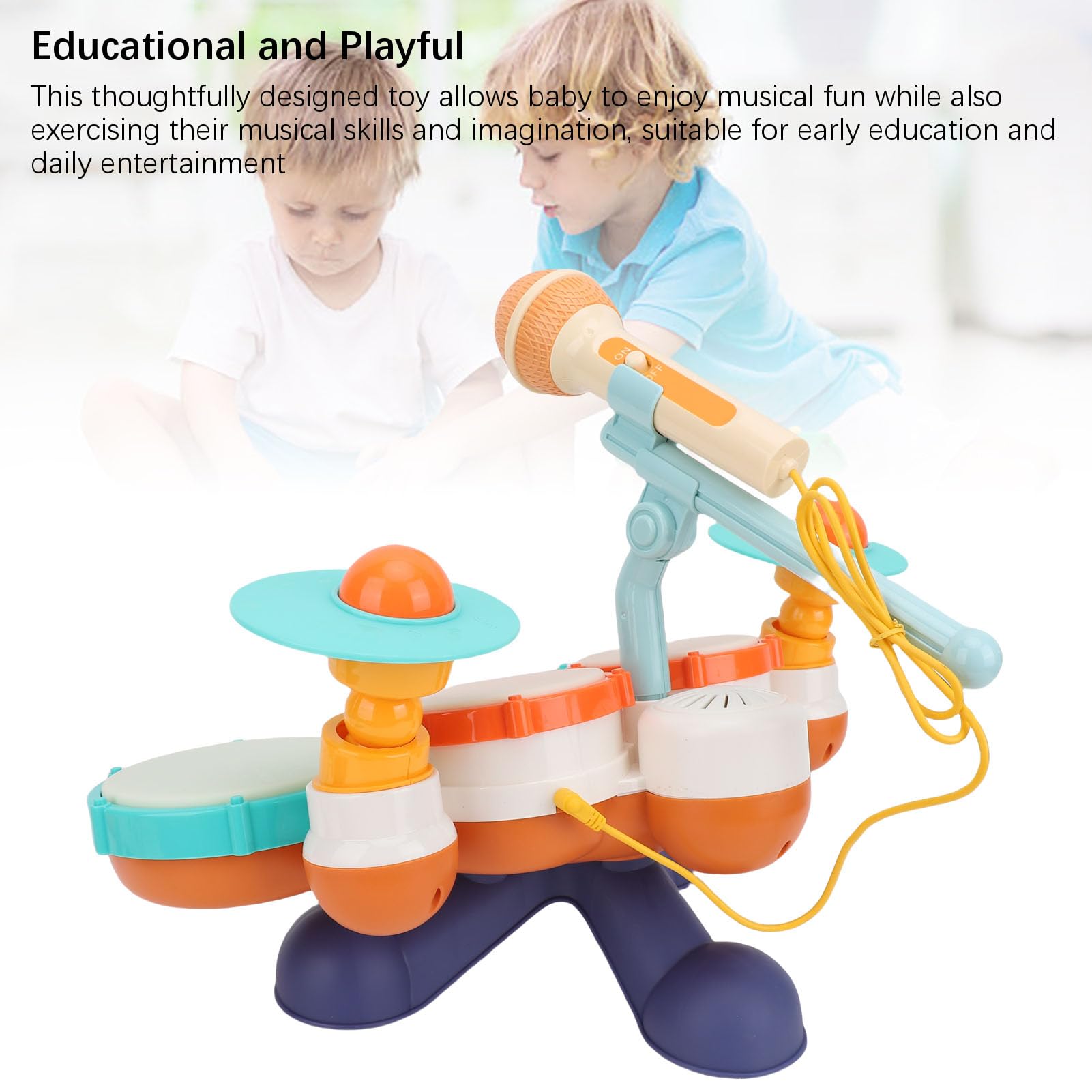 Baby Drum Kit, Toddlers Music Drum con Luce, 4 Tamburi, Strumento Musicale per la Prima Educazione per Il Gioco e L'educazione Precoce