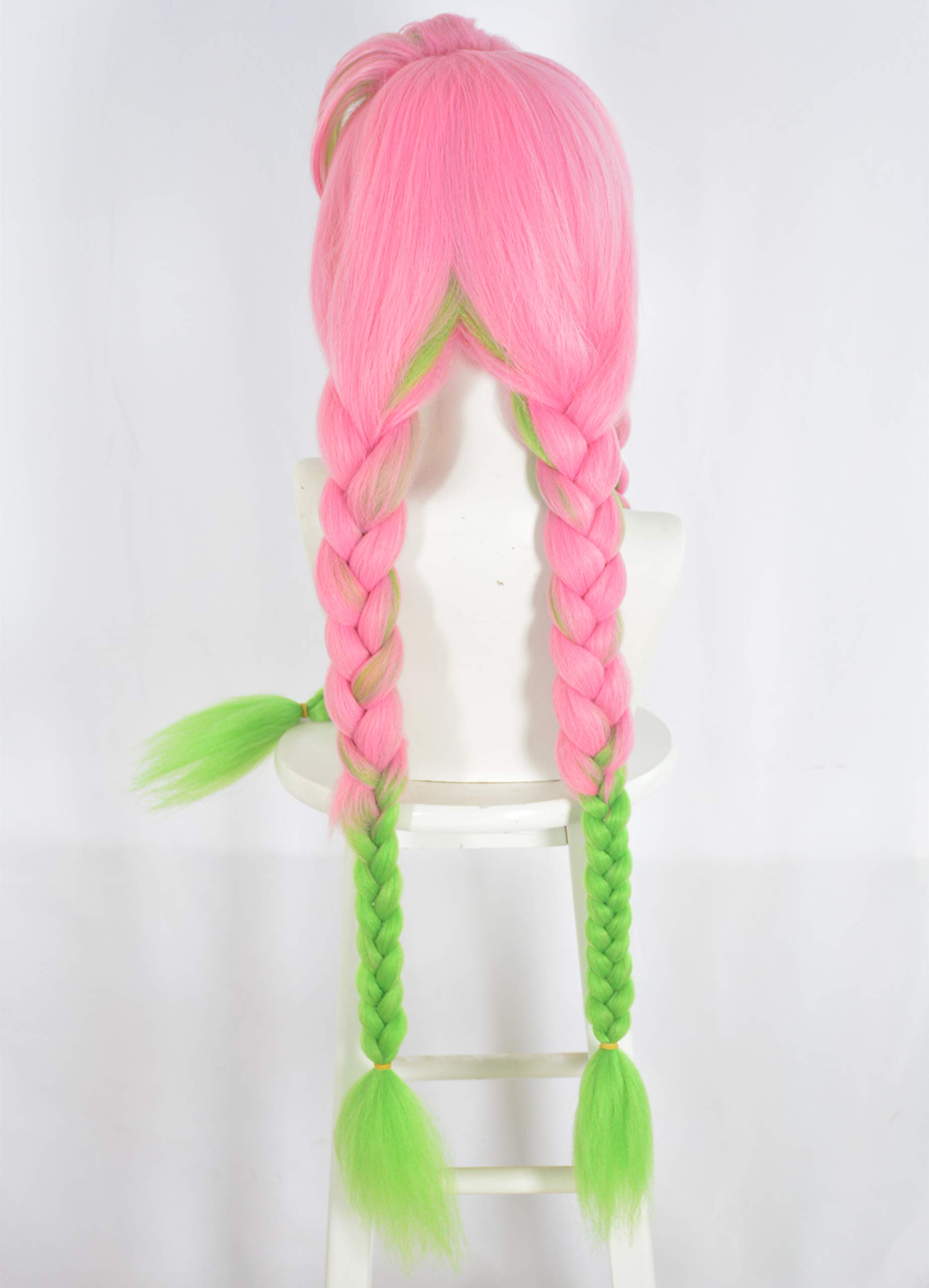 Topcosplay Anime Wigs Long Pink and Green Wig with Braids Cosplay Wig for Halloween Fancy Dress Party, Kanroji Mitsuri - Image 4