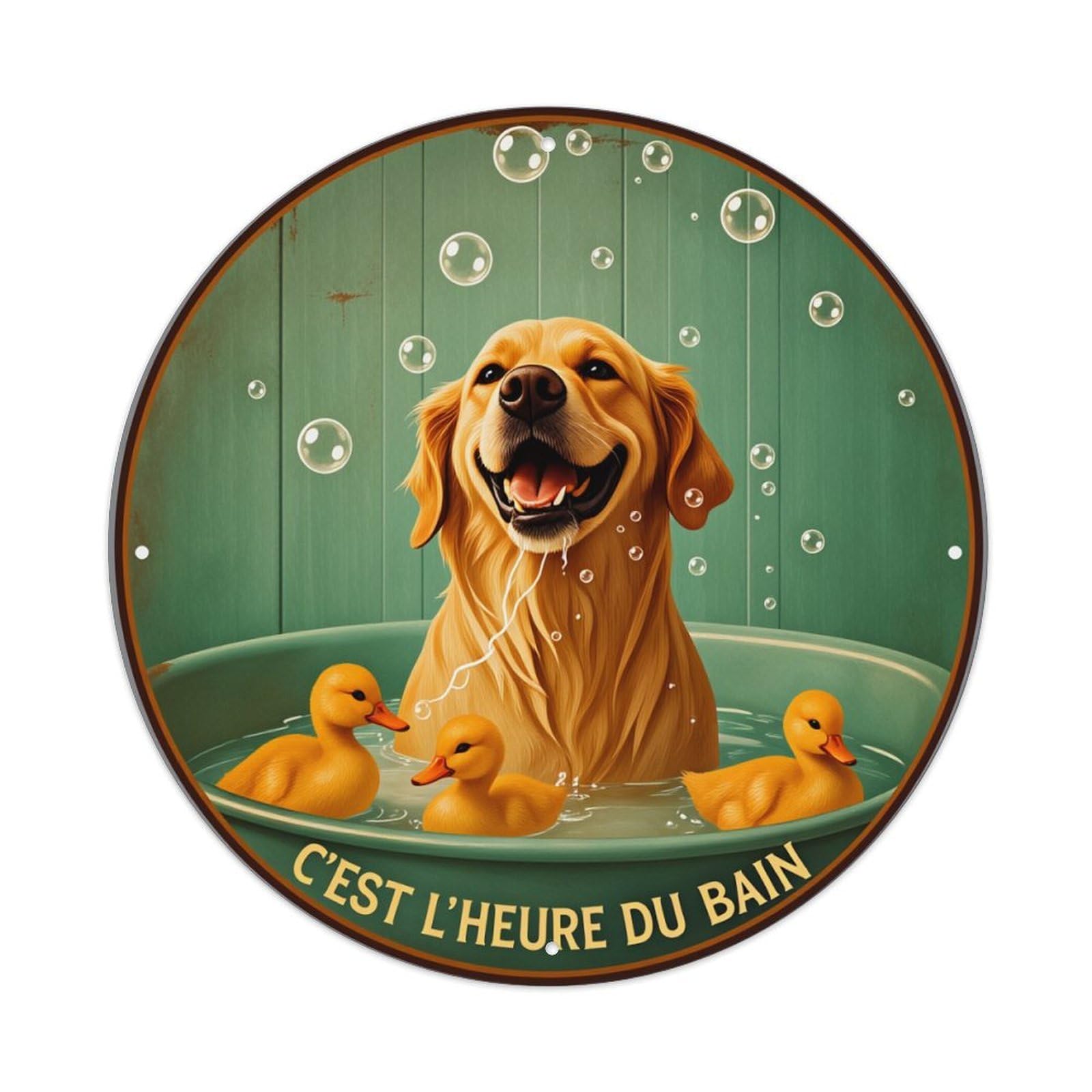 Dog Bathing With Ducks Bubbles Metal Tin Sign Vintage Garden Bedroom Cafe Bar Man Cave Home Wall Decor Metal Poster 8x8 inches