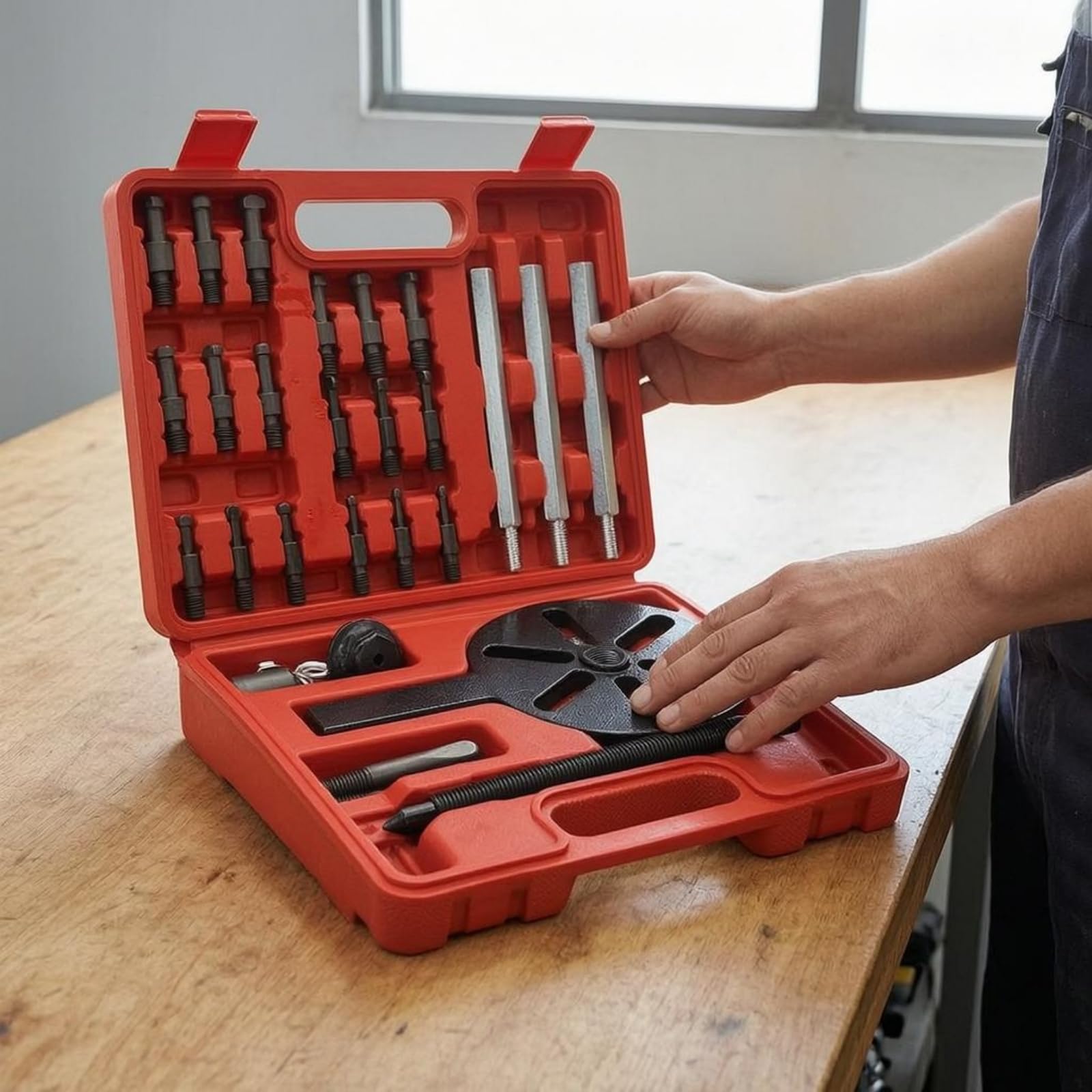 Estrattore Cuscinetti Set Estrattore Cuscinetti Attrezzo Rimozione Meccanica Piastra Centrale Tiranti Parti, 18 E 1 Estrattore Universale Acciaio Rosso