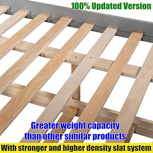 Miniatura 7 de Litera convertible de madera maciza más fuerte y segura de tamaño matrimonial sobre matrimonial con nido, base de litera gruesa más estable, litera