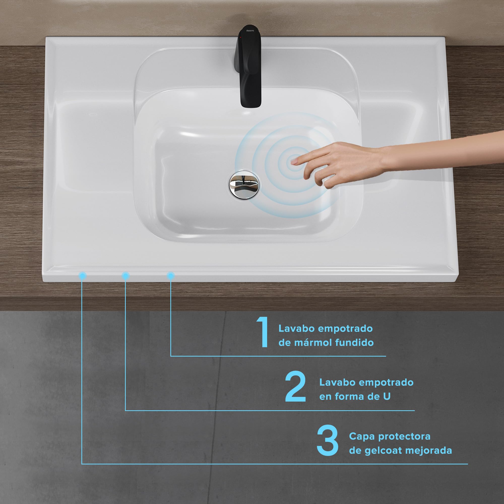 doporro Lavabo encastrado blanco para baño 60x50x16.5cm Colossum3601 lavabo de mármol fundido