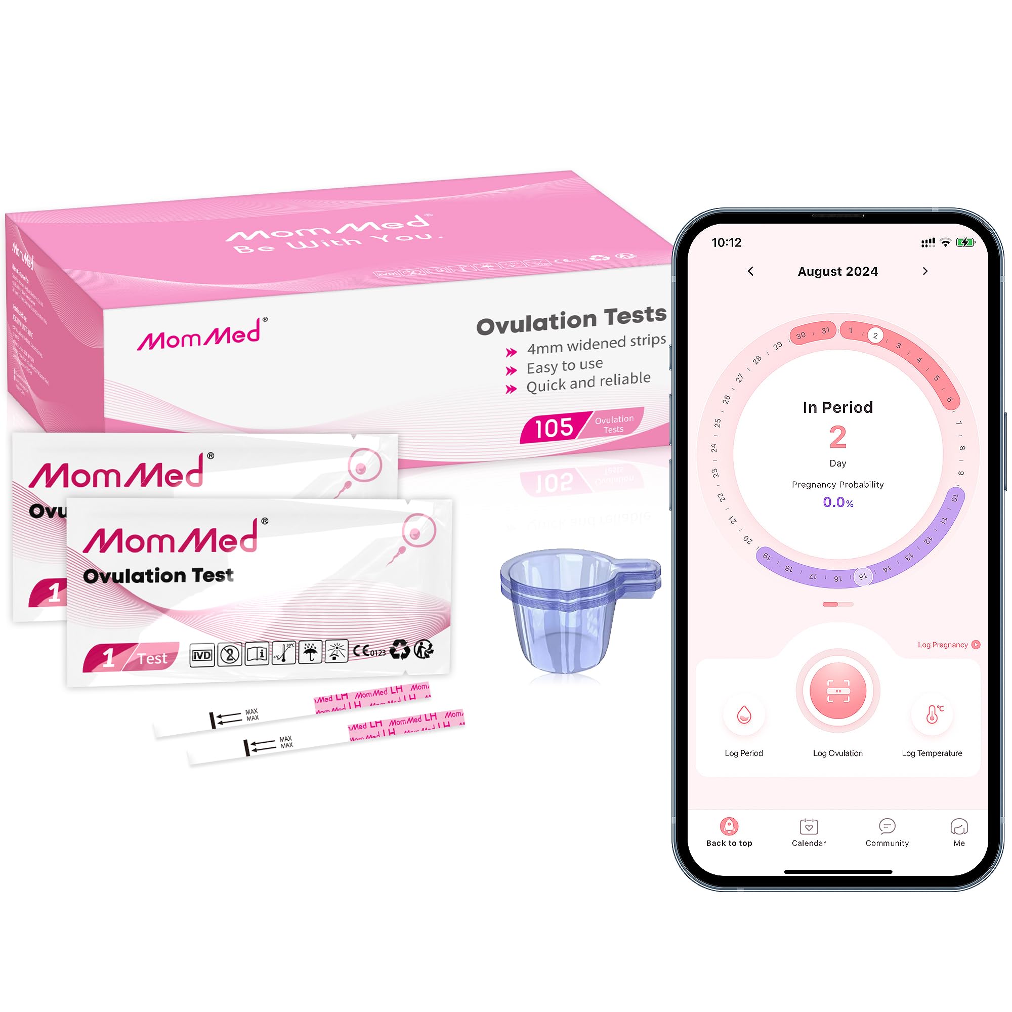 MOMMEDOvulation Test Strips, 105 LH Ovulation Predictor Kit with 105 Collection Cups, Accurately Track Ovulation Test, High Sensitivity Result for Women Home Testing