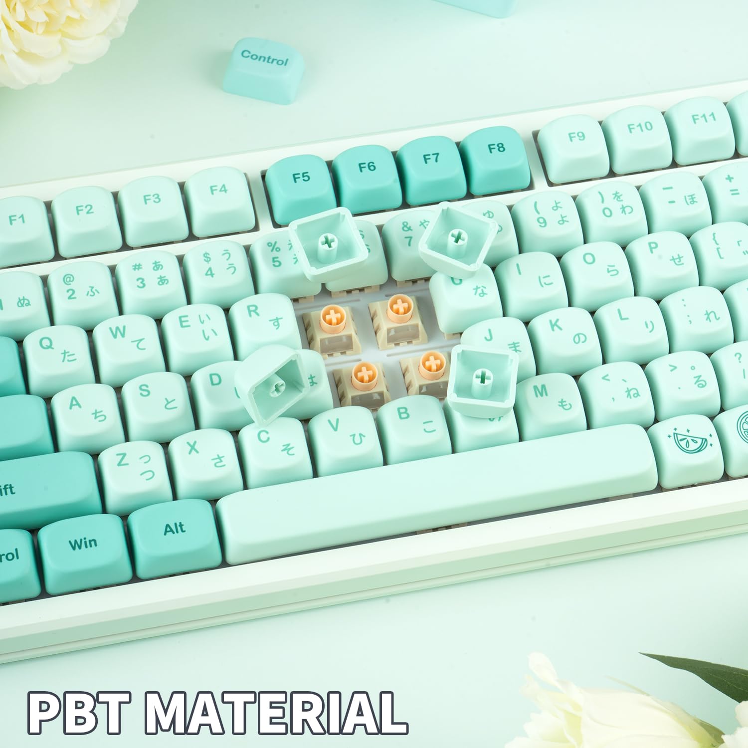 JOLINTAL Japanese Mint Green Keycaps - 125 Keys, Thick PBT MOA
