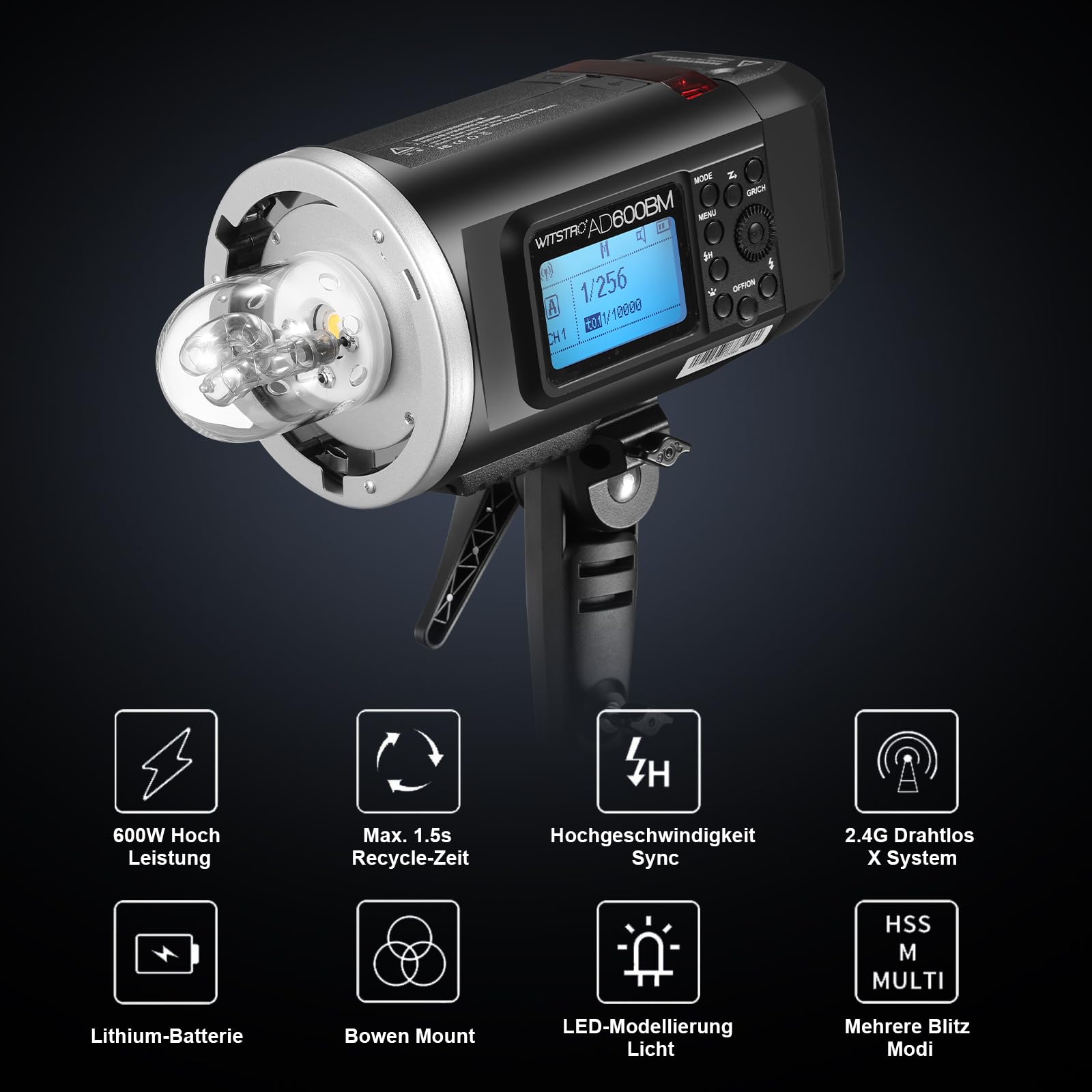Godox AD600BM 600Ws GN87 HSS 1/8000s Flash Exterior de Estudio Monolight con Bowens Mount, Batería 8700mAh, 2.4G Wireless X System con 32 "x32 Softbox, Reflector Standard, Snoot, Barn Door Kit