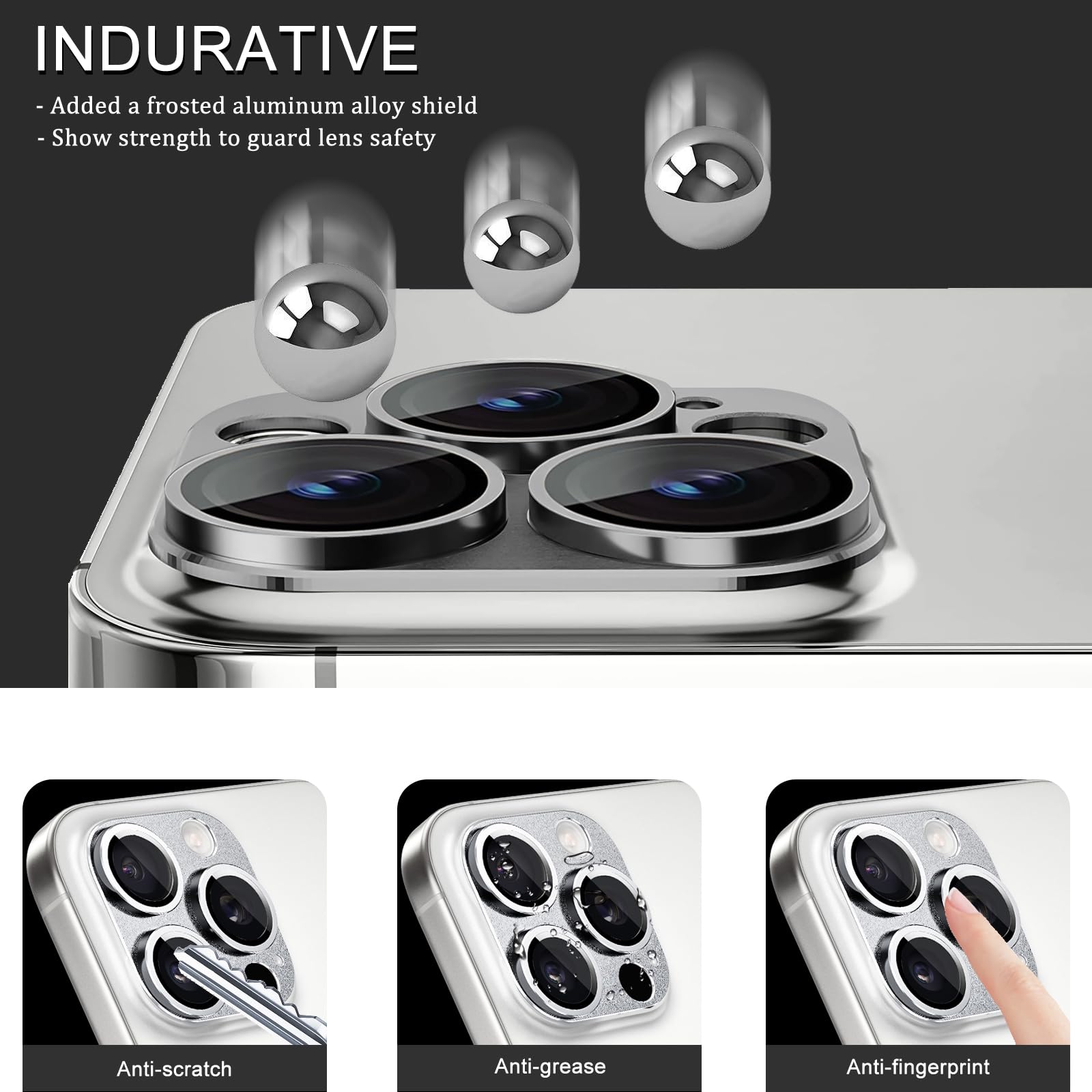 3 Pezzi Vetrino Fotocamera per iPhone 16 Pro/16 Pro Max, Protezione Fotocamera Vetrino Temperato 9H, Pellicola Antigraffio Ultra Trasparente, Copertura Completa Antiurto, Installazione Facile, Nero