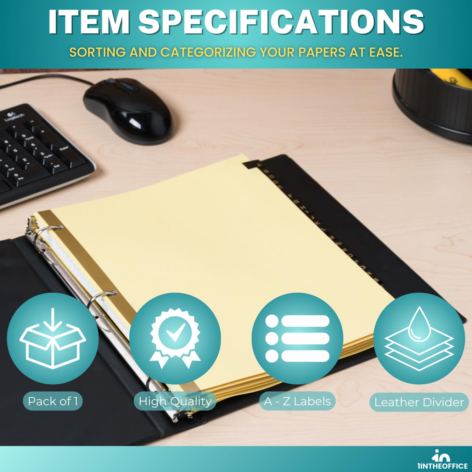 1InTheOffice Alphabet Dividers for 3 Ring Binder, A-Z Leather Dividers, 25-Tab, Black - Image 6