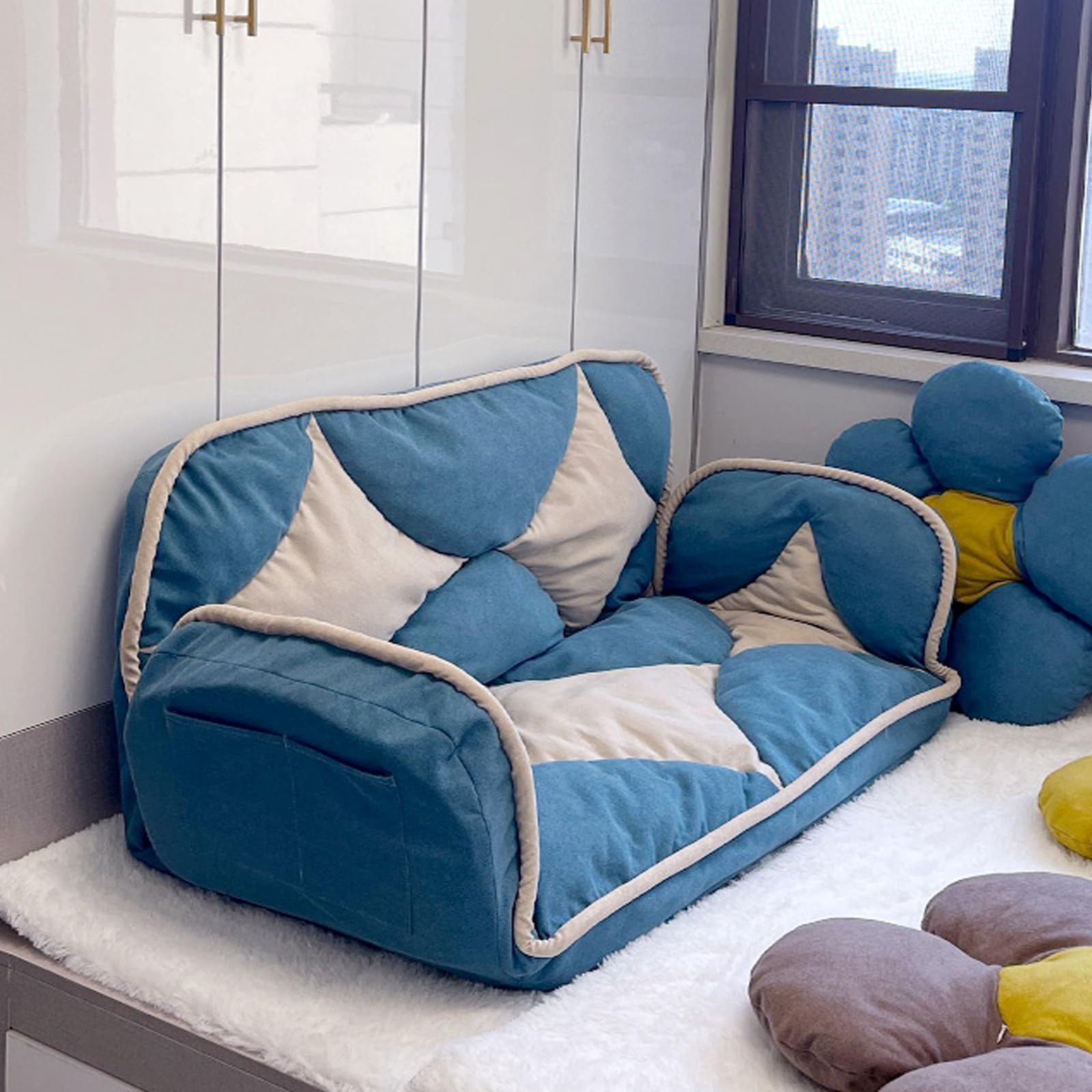 Small Foldable Lazy Sofa Floor Chair,5-Position Adjustable Backrest and  Armrests Recliner Chair,Folding Tatami Lazy Sofa Bed Living Room, Gaming  Chair