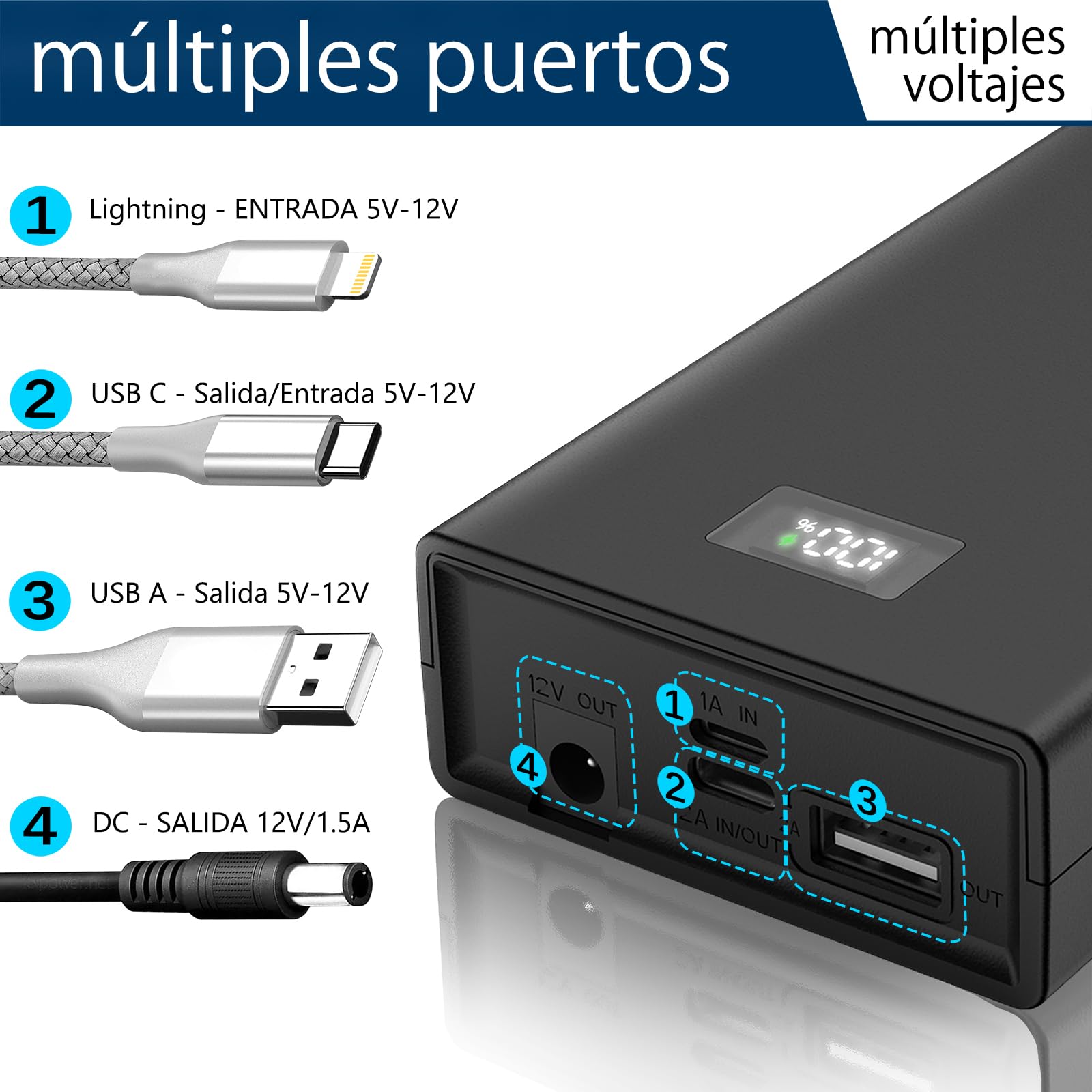 20000mAh Portátil DC 12V Recargable batería de Iones de Litio Salida USB batería Externa Banco de energía para Tira de LED, CCTV cámara teléfono de Carga (20000 mAh)