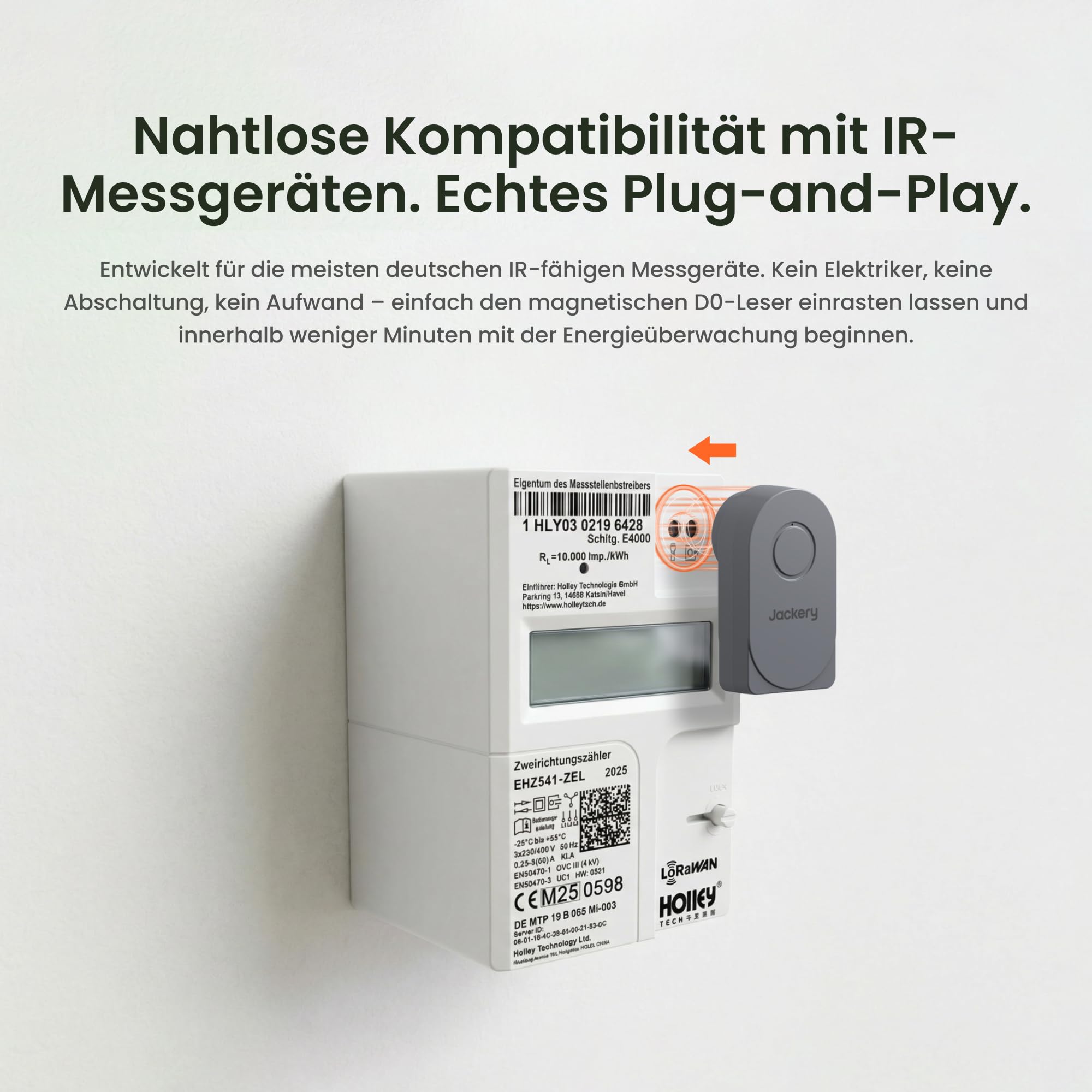 Jackery D0 Smart Meter, D0-Lesekopf für IR-fähige Stromzähler, Echtzeit-Energieüberwachung per App, Wi-Fi & Bluetooth, magnetische Installation, kompatibel mit Jackery SolarVault 3 Serie