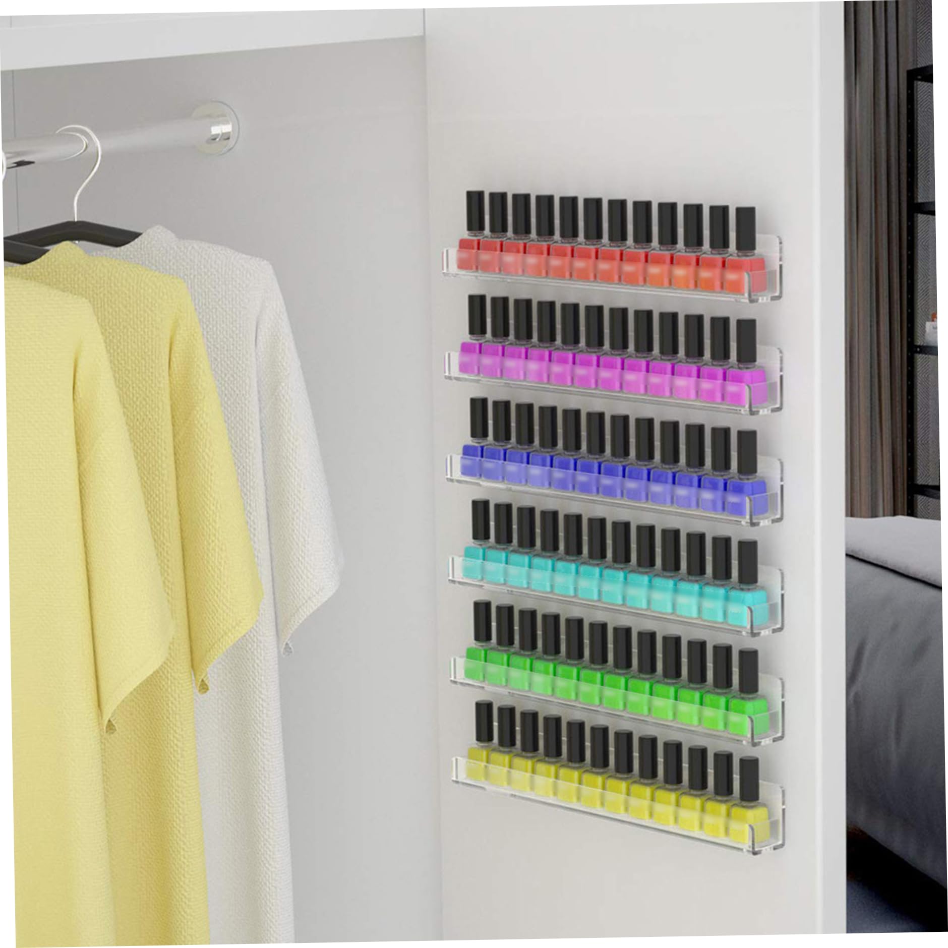 6Pcs Nail Polish Rack, Wall Mounted Acrylic Nail Polish Shelves, Large Capacity Multi-Purpose L-Shaped Display Shelf for Home, Beauty Salons, Retailer