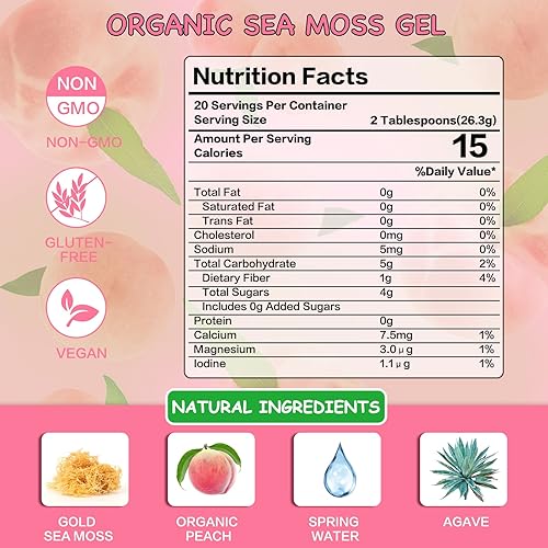 Miniatura 2 de Gel de musgo marino, gel orgánico irlandés de masa marina cruda, hecho con fruta fresca real, apoyo inmunológico y digestivo, suplemento de