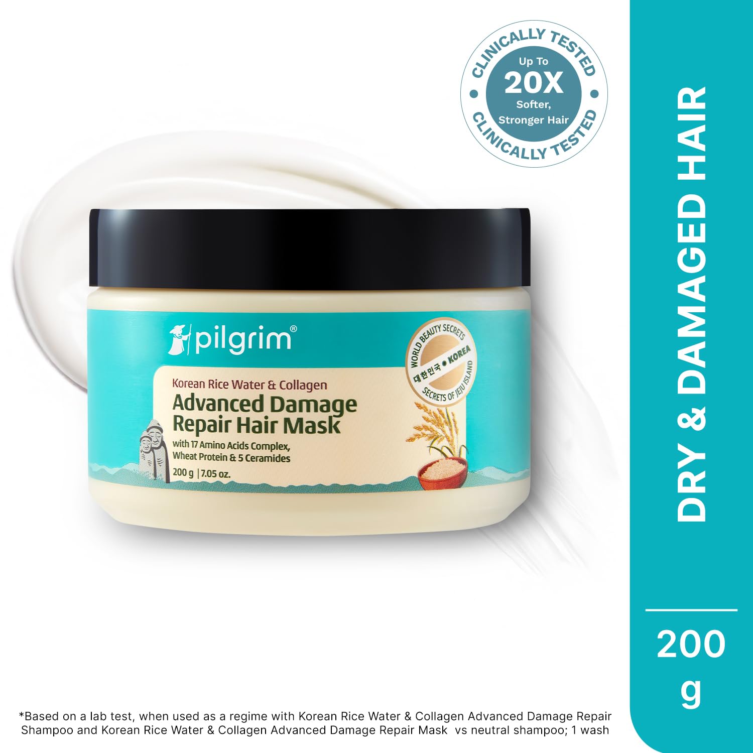 Pilgrim Korean Rice Water & Collagen Advanced Damage Repair Mask – 200Gm | Deep Repair for Dry, Frizzy & Damaged Hair | With 17 Amino Acids, Wheat Protein & Ceramides | Paraben-Free | For Women & Men - Image 2 thumbnail