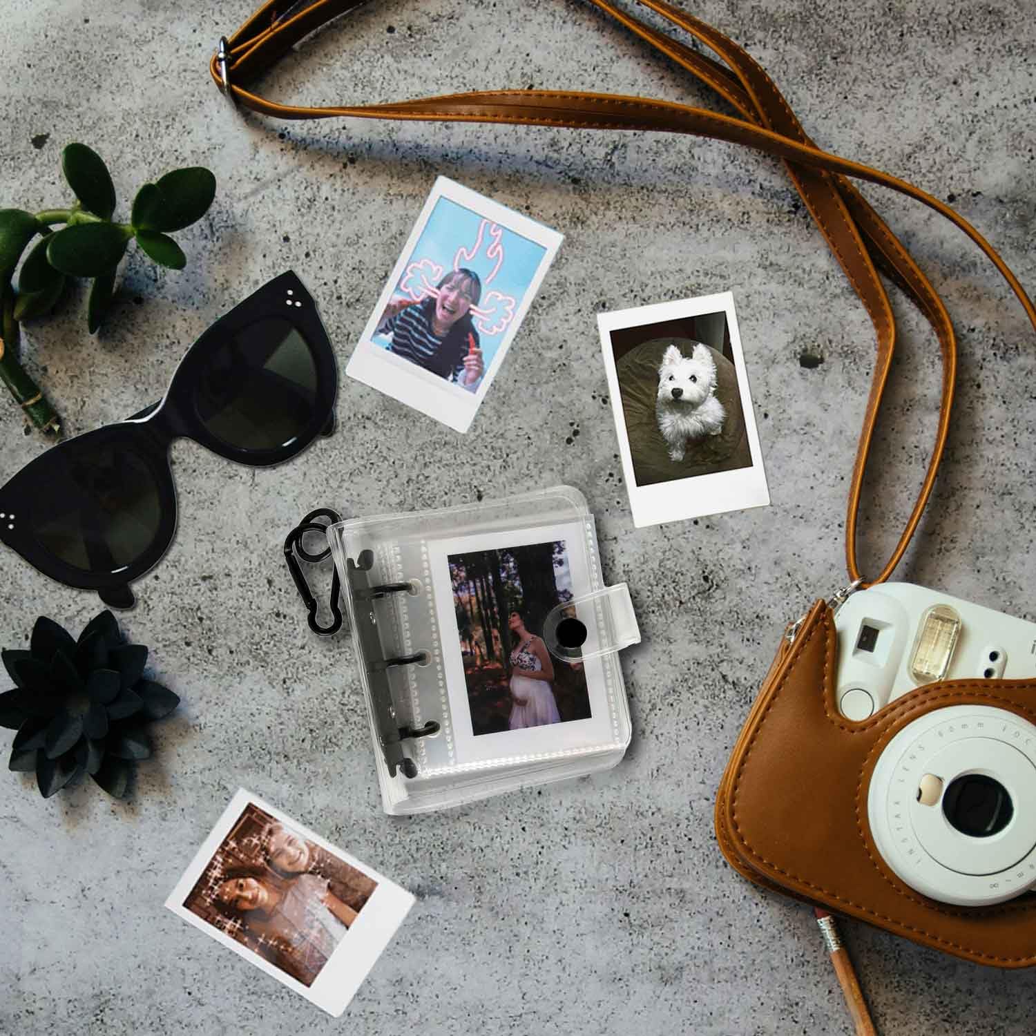 Álbum de fotos pequeño de viaje de 2 x 3 pulgadas con llavero, 25 bolsillos para Fujifilm Instax Mini Series, Polaroid Snap, cámara instantánea Z2300, impresora con cremallera (negro, 1 unidad