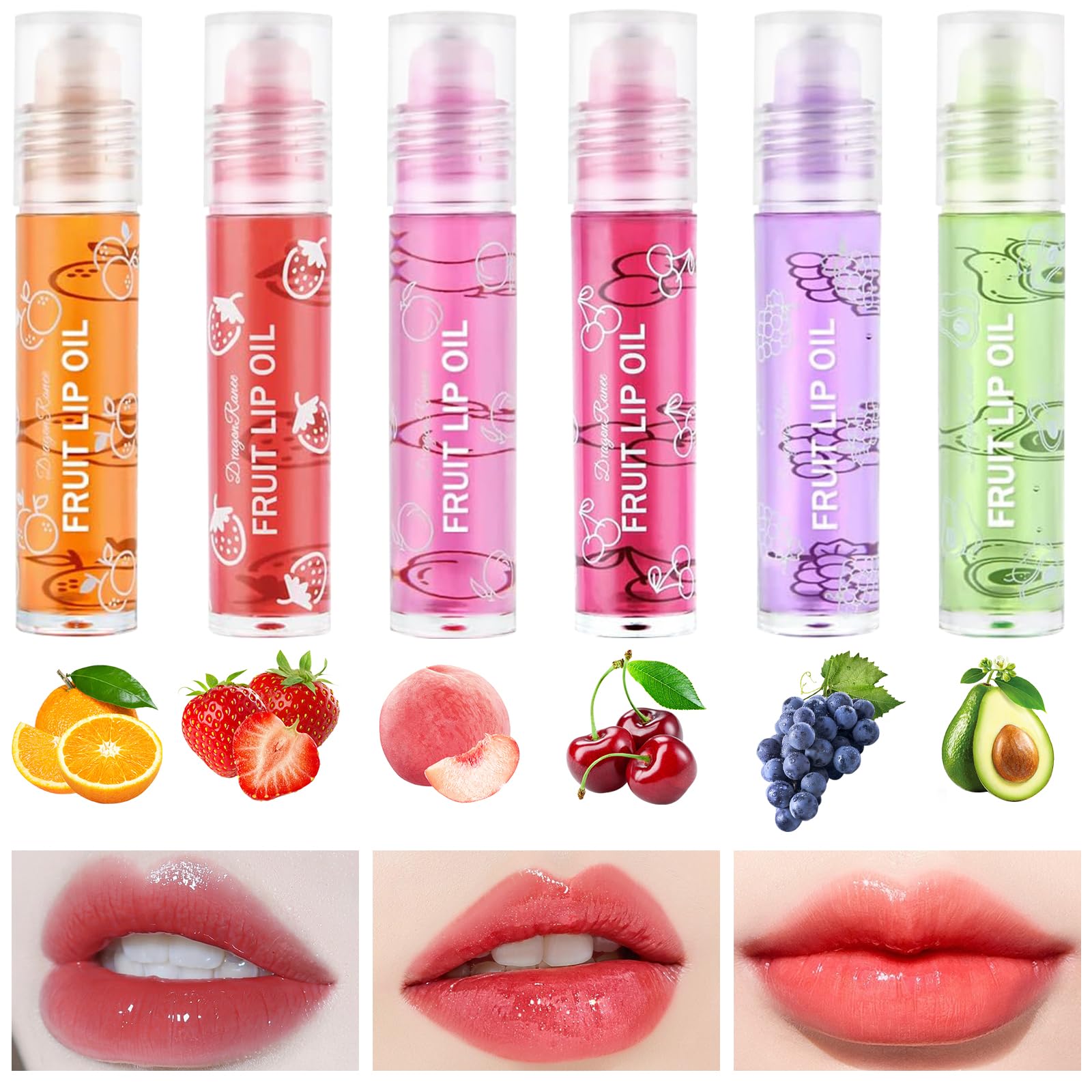 6 Piezas Brillo de Labios Set, Brillo de Labios Enrollable con Sabor a Frutas, Lip Oil Transparente Lápiz labial Líquido Brillante Hidratante, Ligero No Pegajoso Lip Gloss para Mujeres y Niñas