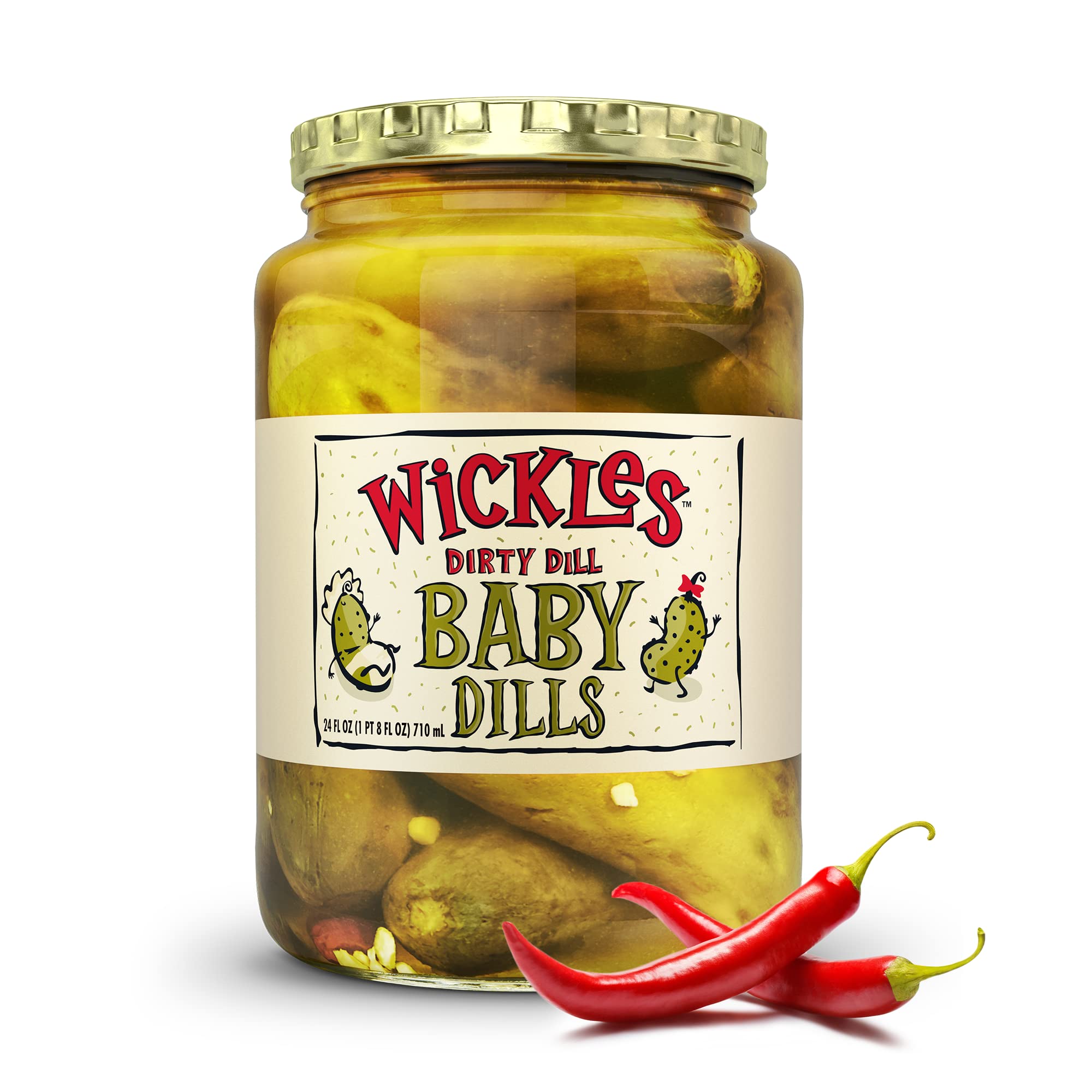 Wickles Pickles Dirty Dill Baby Dills (6 Pack) - Spicy Kosher Dill Pickles - Extra Dirty, Super Spicy, Wickedly Delicious Spicy Dill Pickles (24 oz. Jars)