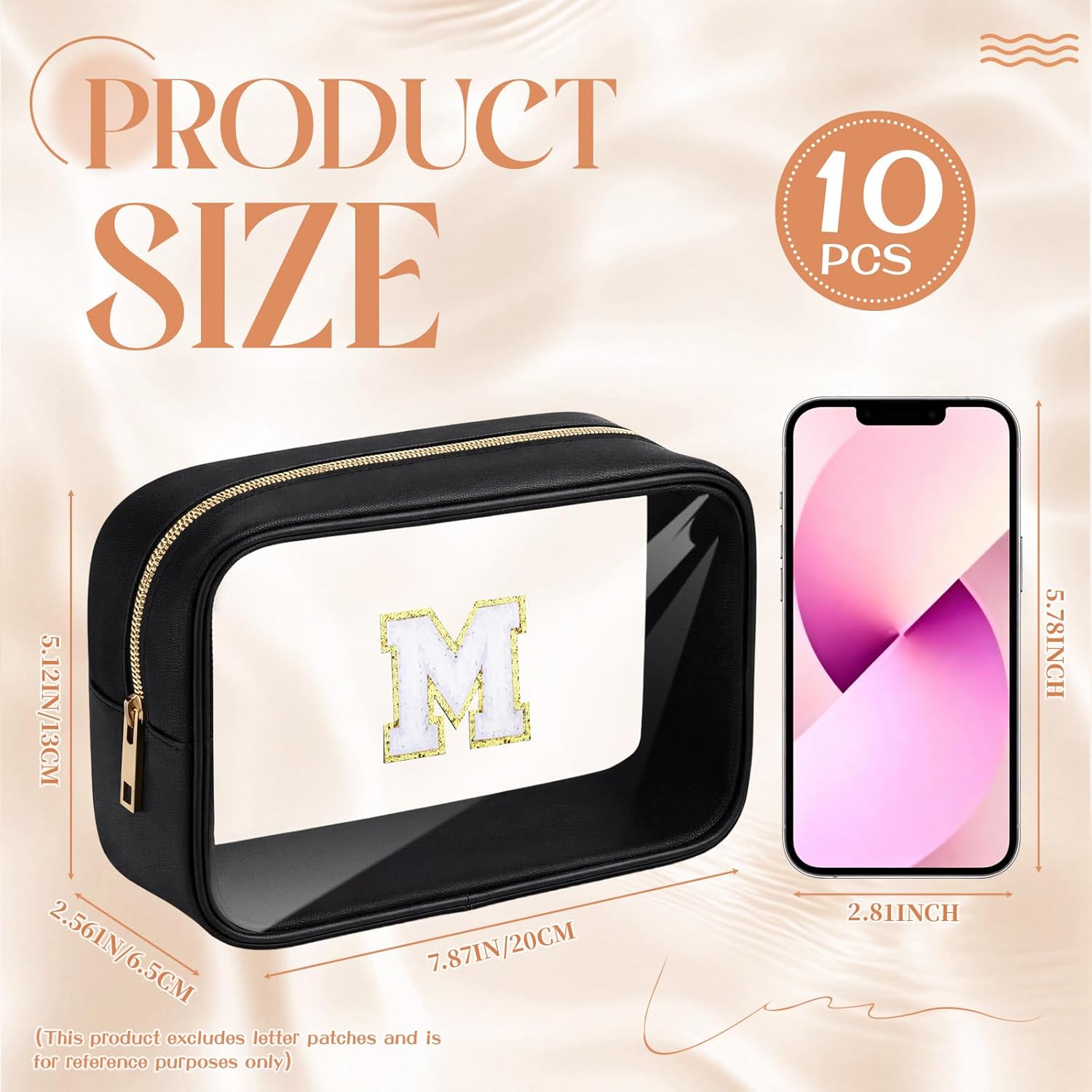 Abbylike 10 Pcs Clear Makeup Bags Bulk PU Leather Portable Travel Cosmetic Case Tsa Approved Toiletry Bags with Zipper Car Console Organizer Waterproof Makeup Pouch for Girl Women Travel (Black)