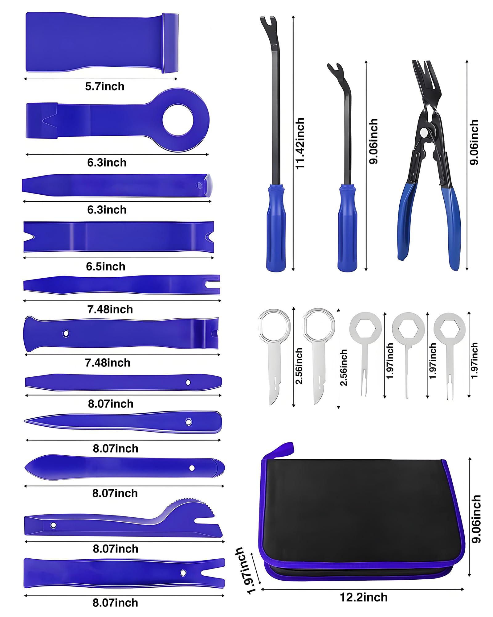 Rewoalzx 19PCS Car Trim Removal Tool Kit, Plastic Pry Tool Kit Auto for Door Panel & Dashboard, Car Panel Removal Tools (Blue) - Image 2