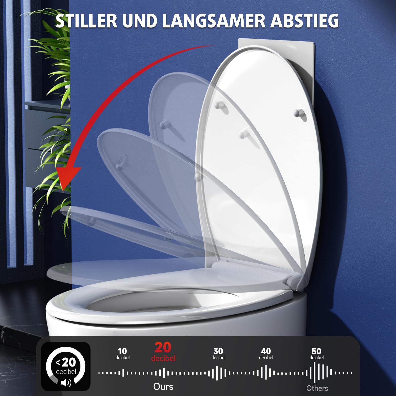 Rainsworth Abattant WC Clipsable avec Frein de Chute Cuvette Toilette Résistant à Fermeture Douce en Forme de O avec Abaissement Automatique Nano Glaze Couvercle de Lunette Universal Pour WC