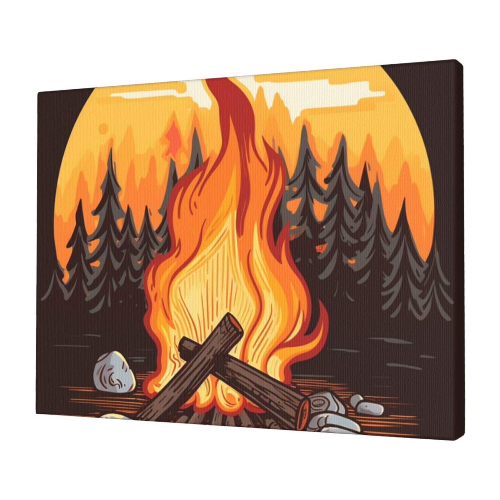 FodPand Canvas Wall Art for Living Room Wall Decor 12"x16" Modern Artwork Painting Pictures Hanging Canvas Prints Bonfire Aesthetic Wall Art for Bedroom Bathroom Office Wallart Decor