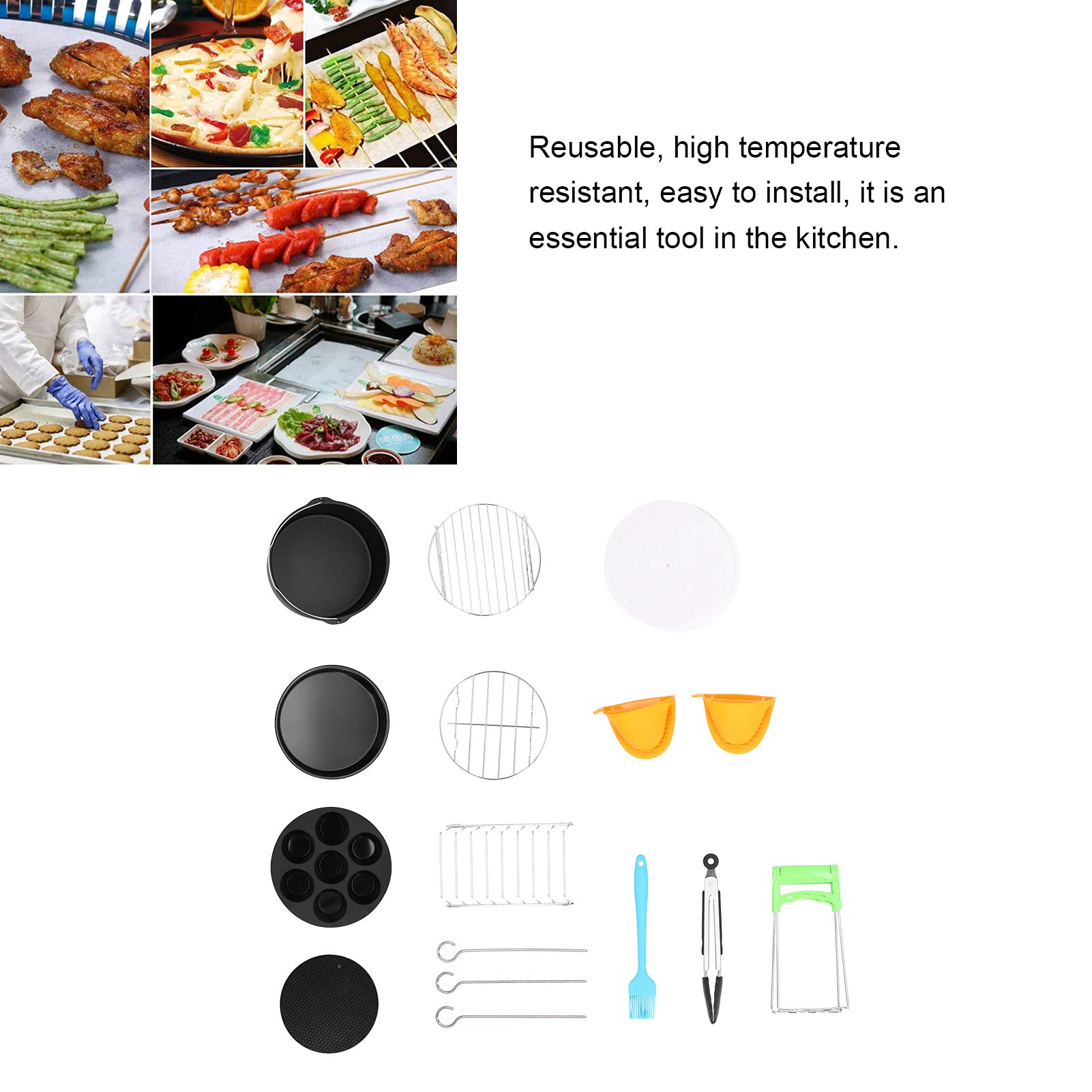 Juego de Accesorios para freidora de Aire, Rejilla para Parrilla, Bandeja para Pizza y Molde para Pasteles