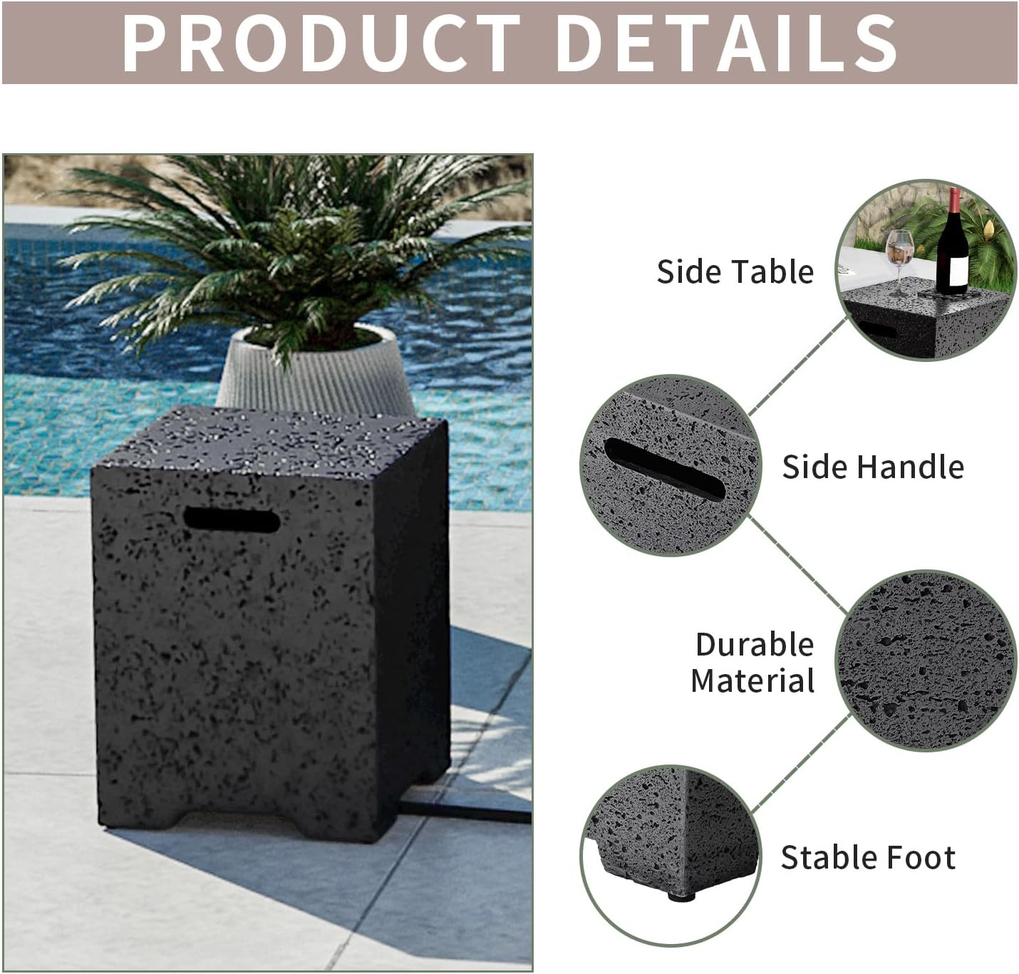 COSIEST Outdoor Hideaway Tank Table for Gas Fire Pits, Hides Standard 20lb 16-inch Propane Tank Cover w Side Handles (Light Gray)