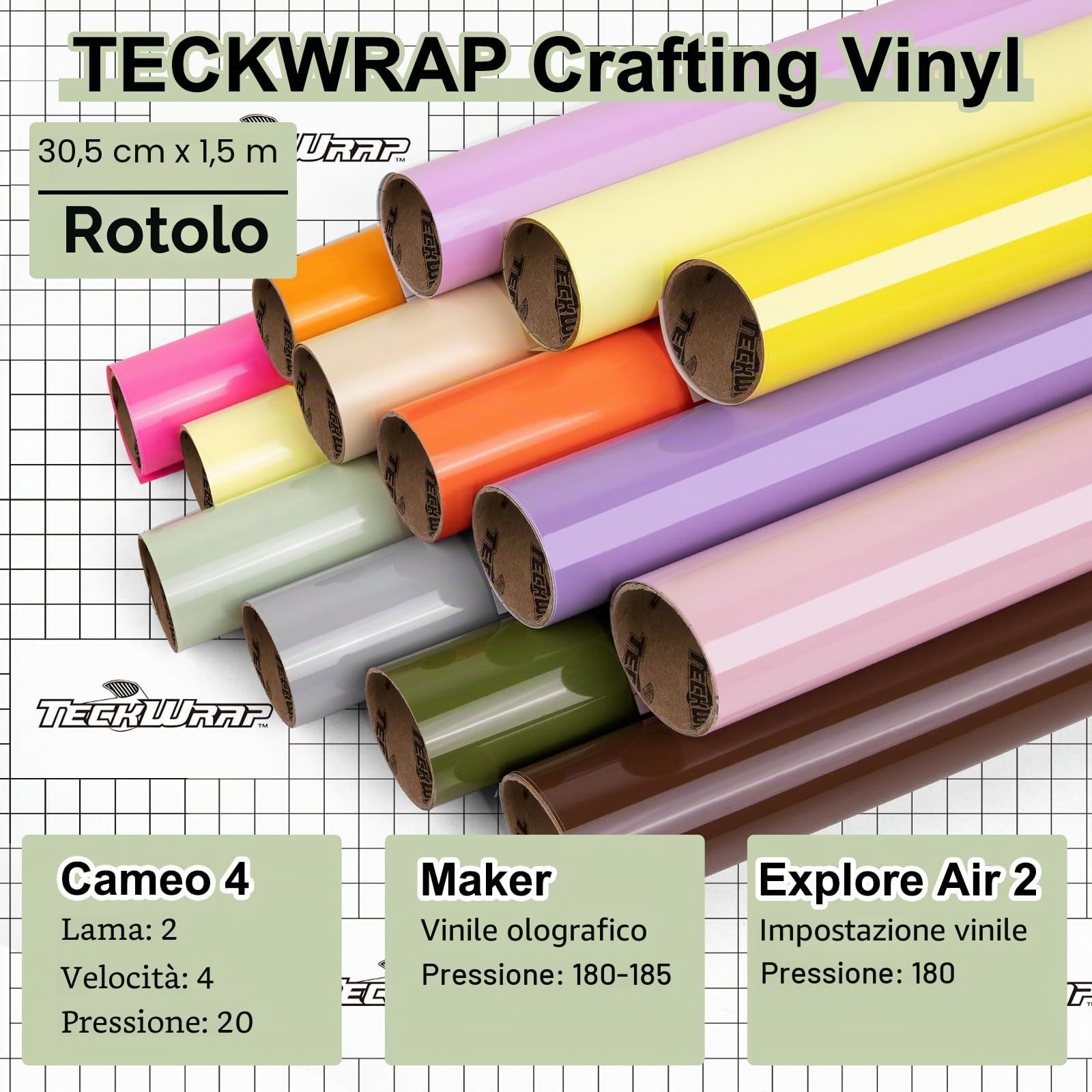 TECKWRAP Rotolo di vinile adesivo permanente, 30,5 cm x 1,5 m, lucido, per fai da te, decorazione della casa, verde cachi lucido