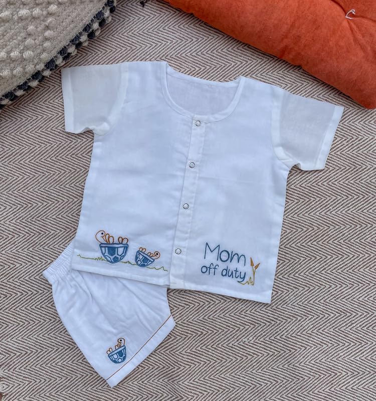 Image of Cotton Jhabla Set for Infants and Toddlers | Snap Buttons Jabla |Soft Mulmul |Breathable and Comfortable | Top with Diaper friendly bottoms