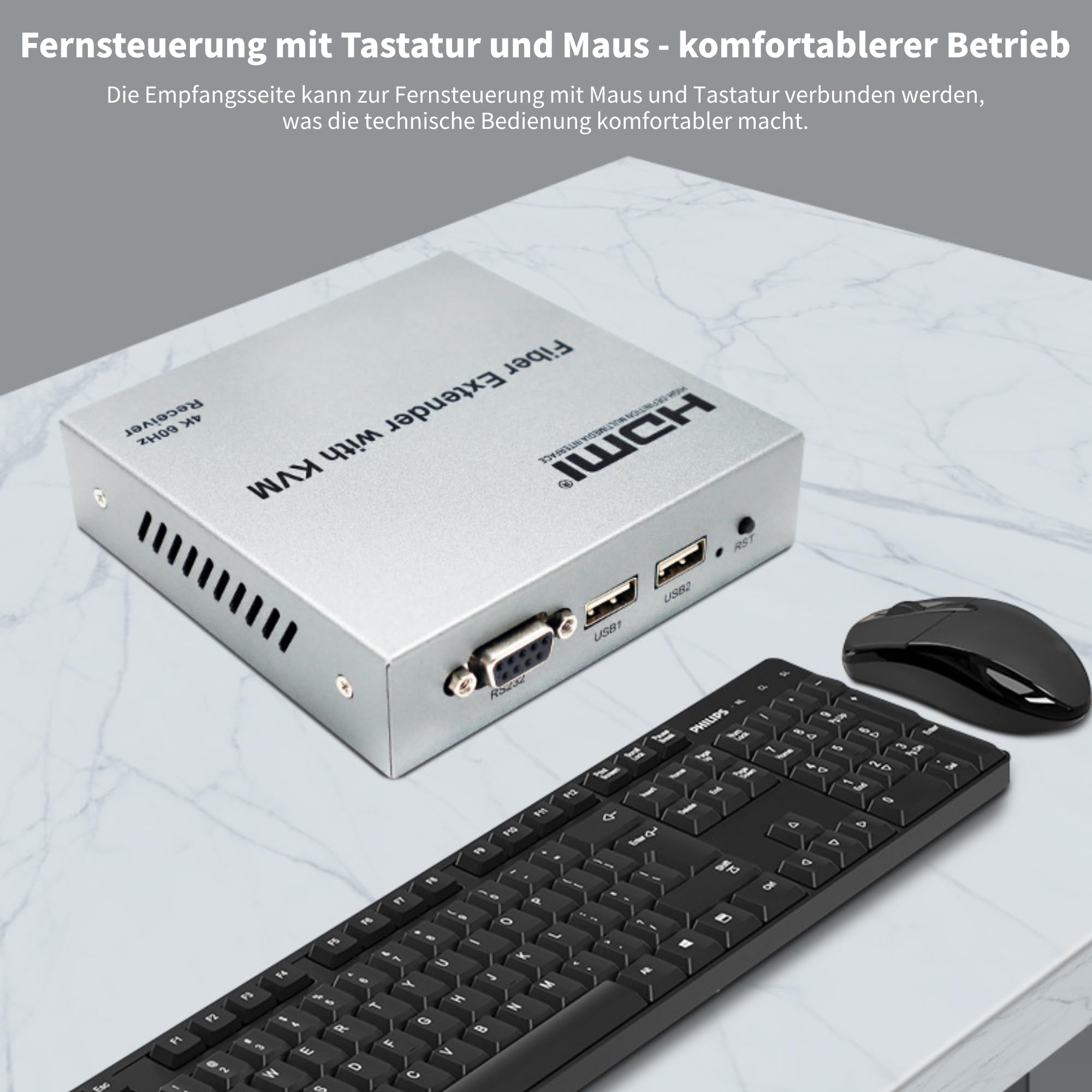 Extensor HDMI de Fibra Óptica 4K - Transceptor Óptico de Video HDMI KVM 20KM - Compatible con Todos los Sistemas (Enchufe de la UE) Garantizar el Mejor Rendimiento