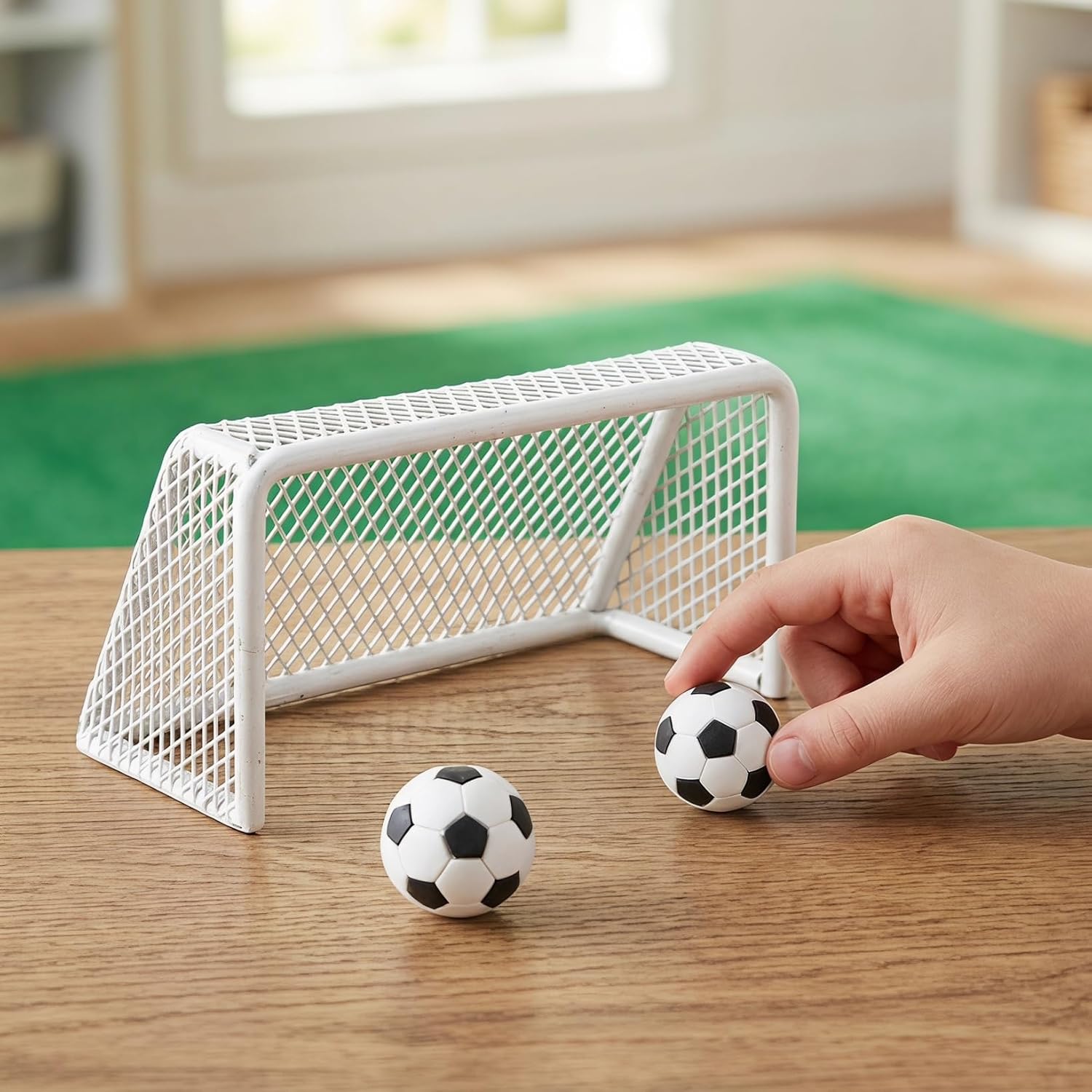 Toddmomy Mini Soccer Goal for Dollhouse Small Football Net Set with 2 Mini Balls Miniature House Furniture for Indoor Play Tabletop Games Kids Party Decor image 4
