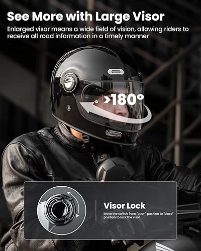 Miniatura 4 de ILM Casco de motocicleta de cara completa retro para adultos con visera, cascos vintage para cruceros, scooters, ciclomotores, pinlock, compatible