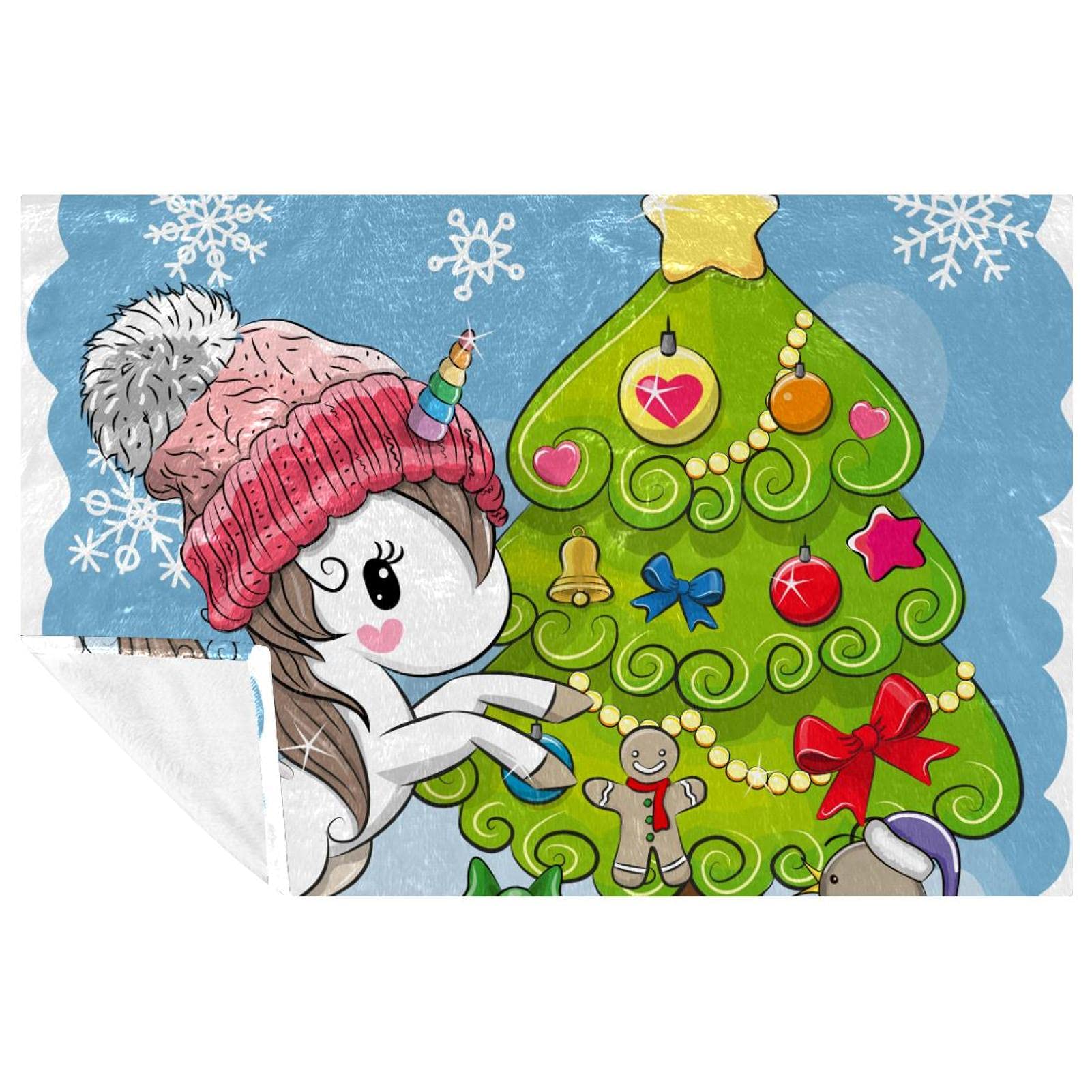 Couverture licorne et sapin de Noël pour lit et canapé en taille 100x150 cm