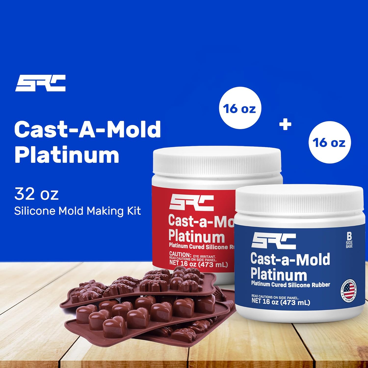Cast-A-Mold Platinum 32 Oz (16 Oz Part A + 16 Oz Part B), Food Grade, Platinum-Cured Silicone Rubber Mold Making Kit, DIY Set DIY Resin Crafts, Casting Epoxy and Polyurethane Resin