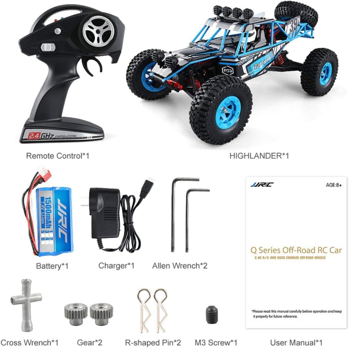 Heraihe JJRC Q39 RC Car Highlander 1:12 4WD RC Desert Truck RTR 35km/H Fast Speed High-Torque Servo 7.4V 1500mAh LiPo Off Road Cars